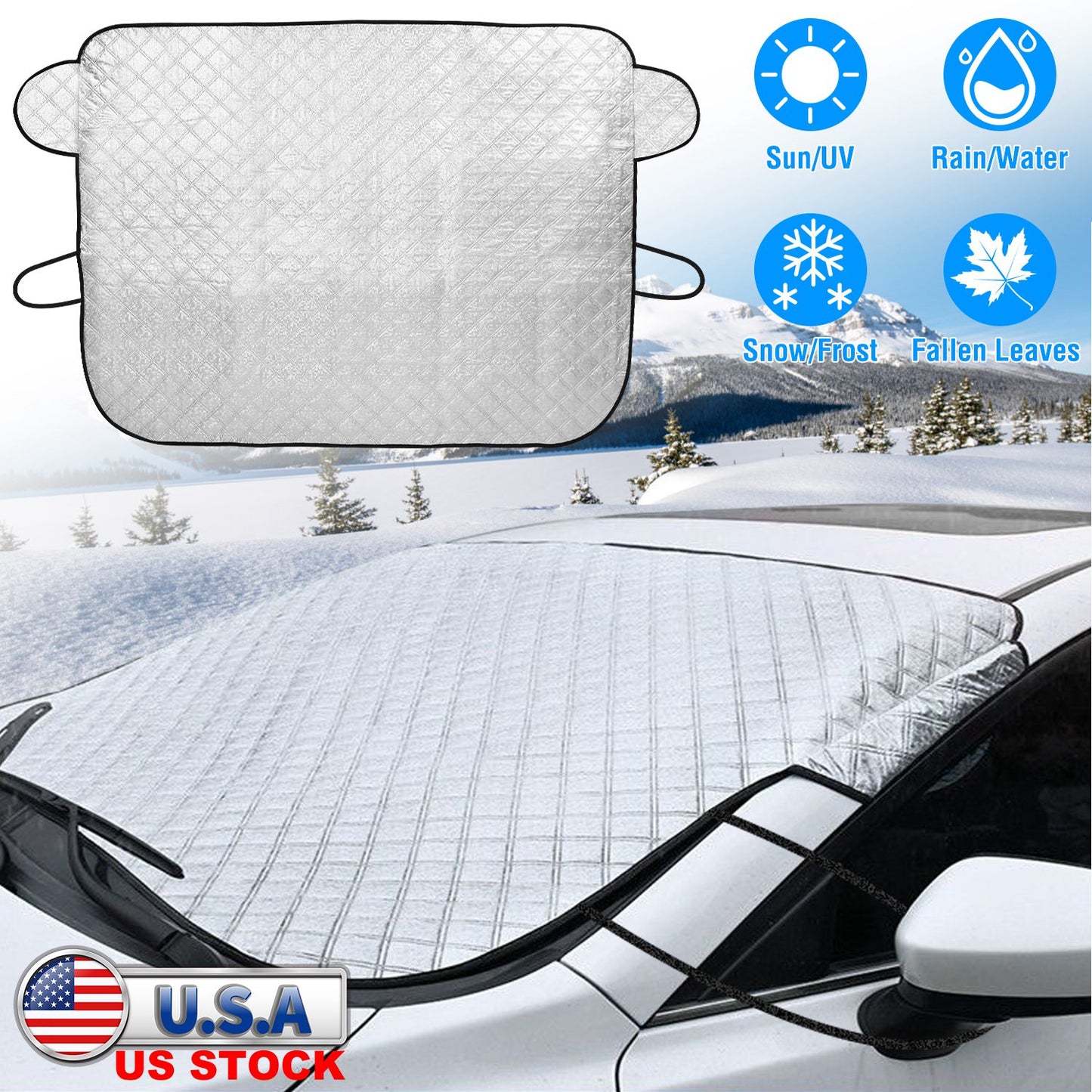 LJGelectro - 57.87x44.5In Car Windshield Snow Cover Wind-Proof Magnetic Car Windscreen Cover Frost Ice Protection with 3 Magnets Fits Most Vehicles for All Weather