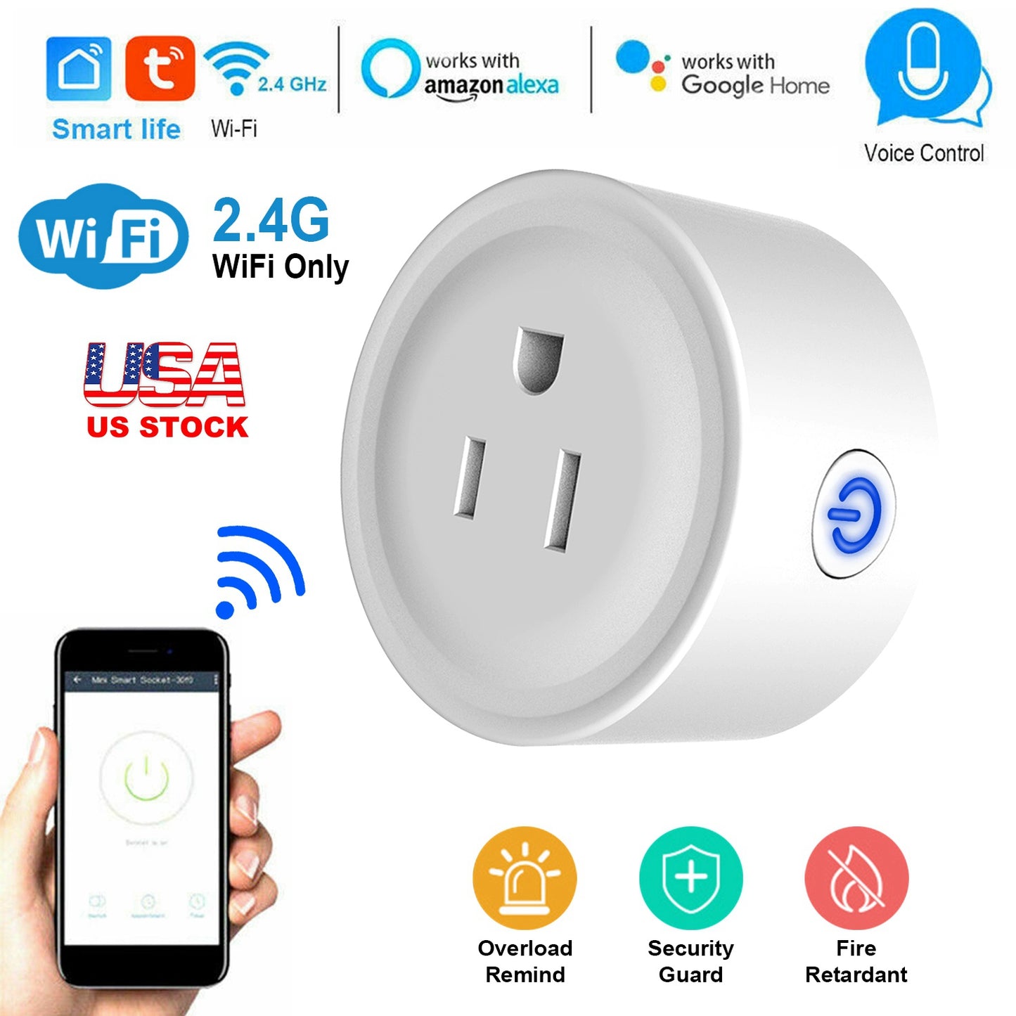 LJGelectro - WiFi Smart Plug Outlet Wireless Smart Socket APP Remote Voice Control Timer Alexa Google US