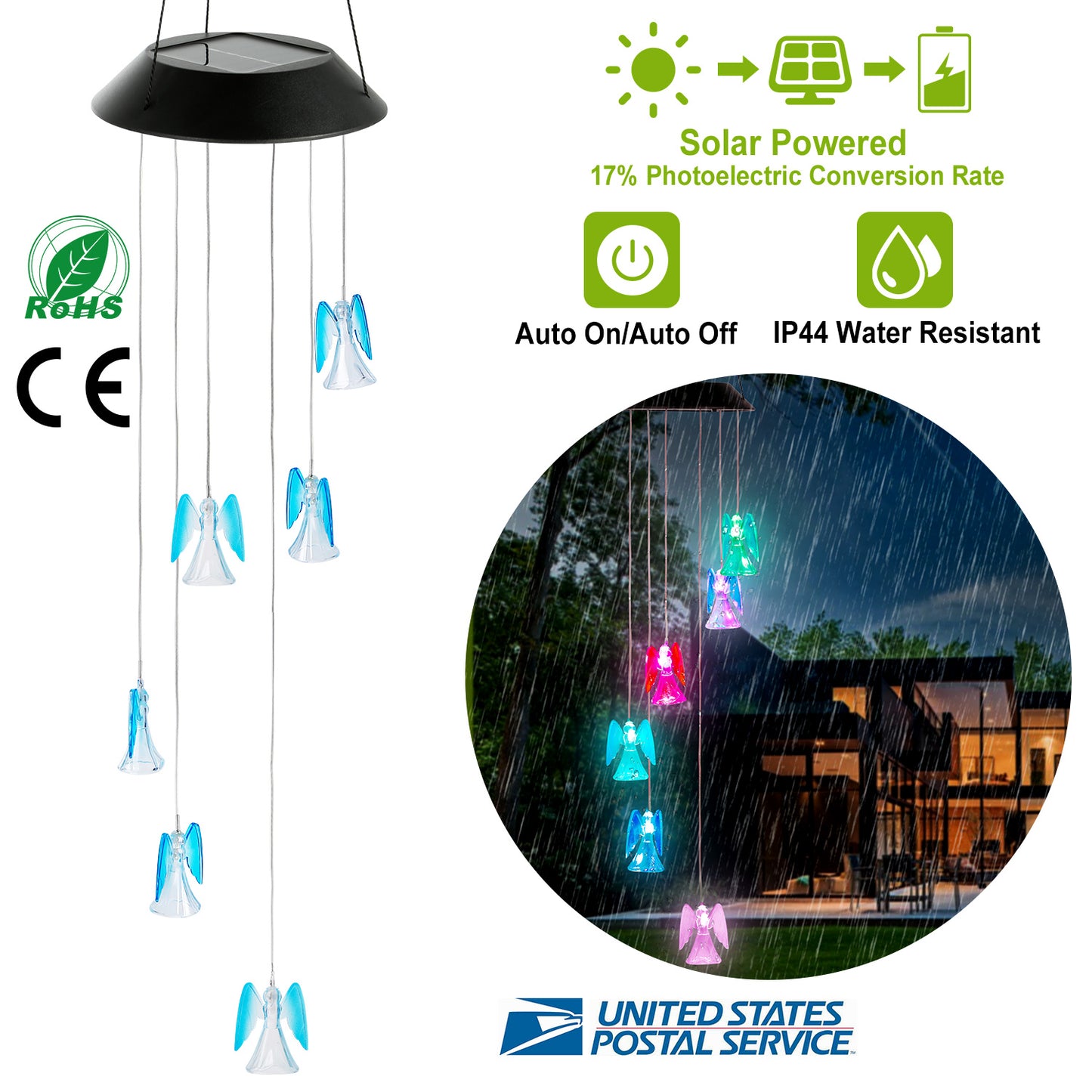 LJGelectro - Solar Powered Angel Lights Wind Chimes LED Color Changing Hanging Wind Lamp Water Resistant Decorative Night Lamp For Lawn Yard Balcony Porch