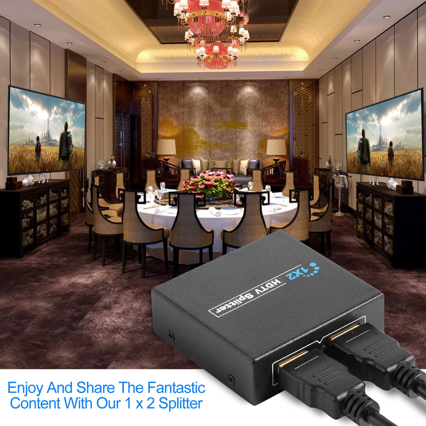 LJGelectro - Full HD1080P HDTV Splitter Amplifier 1 HD-in 2 HD-out Switcher Adapter 3D US Plug for HDTV DVD DVR STB