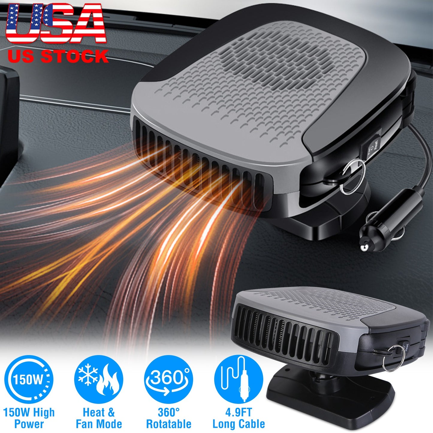 LJGelectro - 12V 150W Portable Car Auto Heater Heating Fan 2 in 1 Defroster Demister Windshield Heater Automotive Cooling Fan