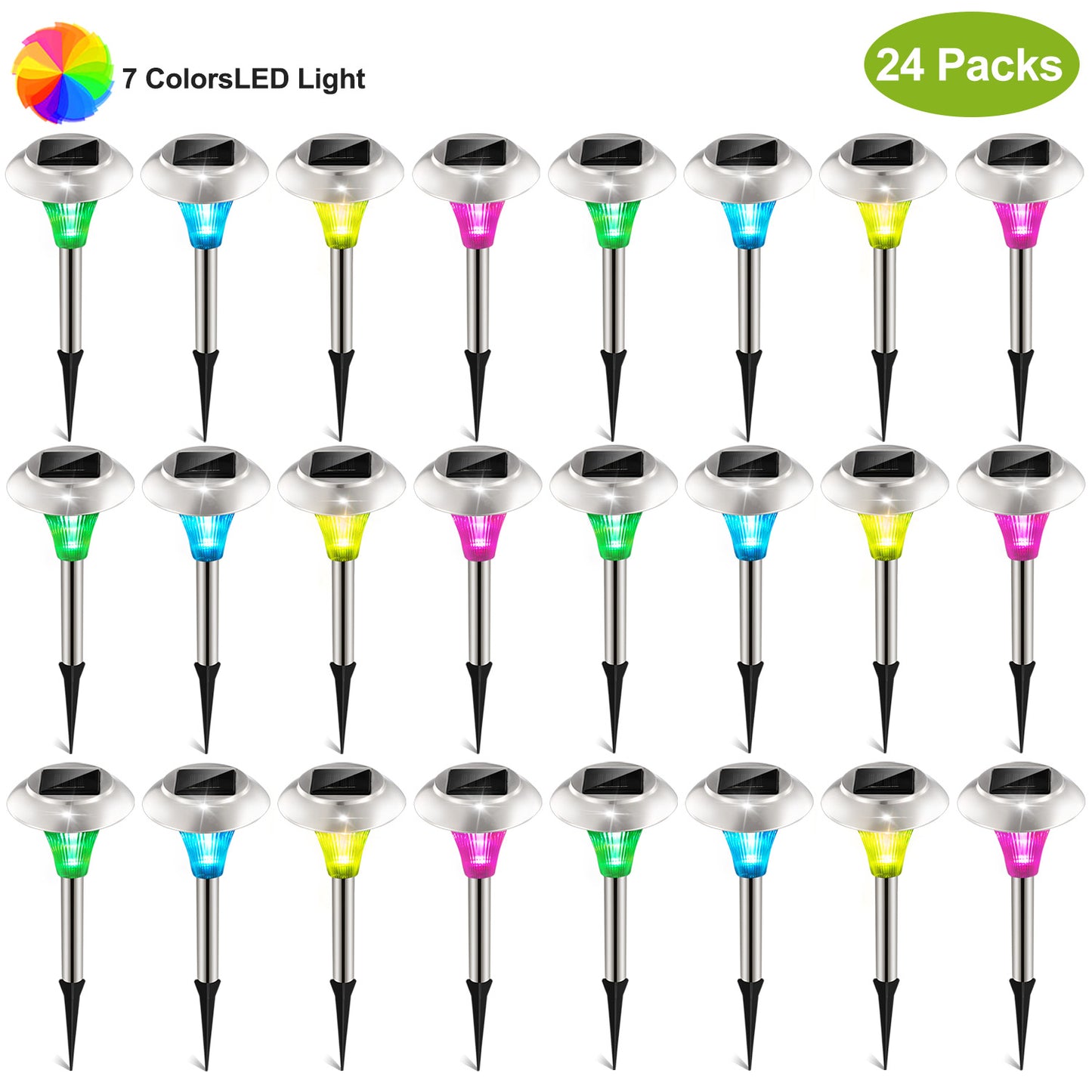 LJGelectro - 24Packs Solar Garden Lights Outdoor IP44 Waterproof Solar Pathway Lights Color Changing Landscape Lamps 10Hrs Lawn Lighting for Yard Driveway Walkway