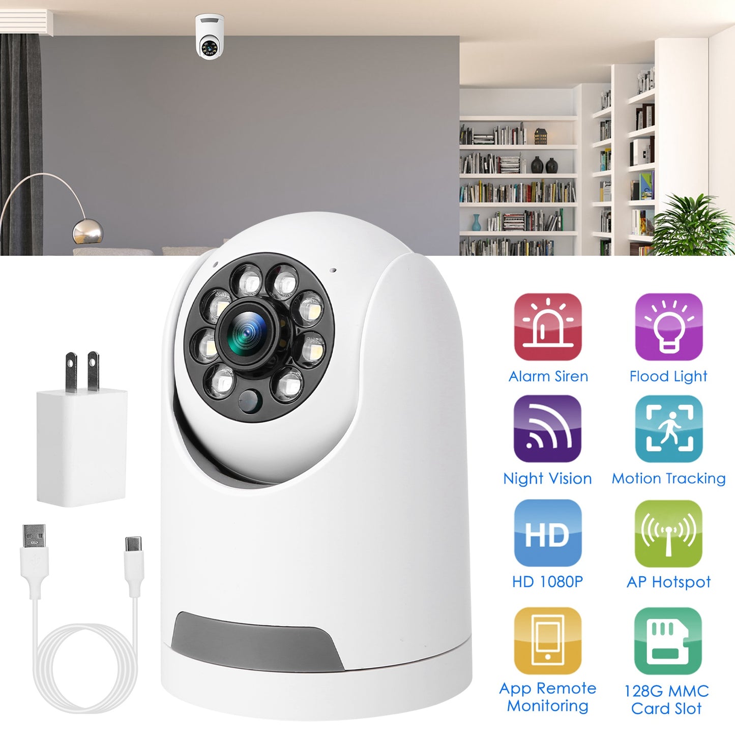 LJGelectro - 1080P WiFi IP Camera Pan Tilt Security Surveillance Camcorder App Cloud Available with Human Detection Motion Tracking Night Vision Flood Light Two-Wa