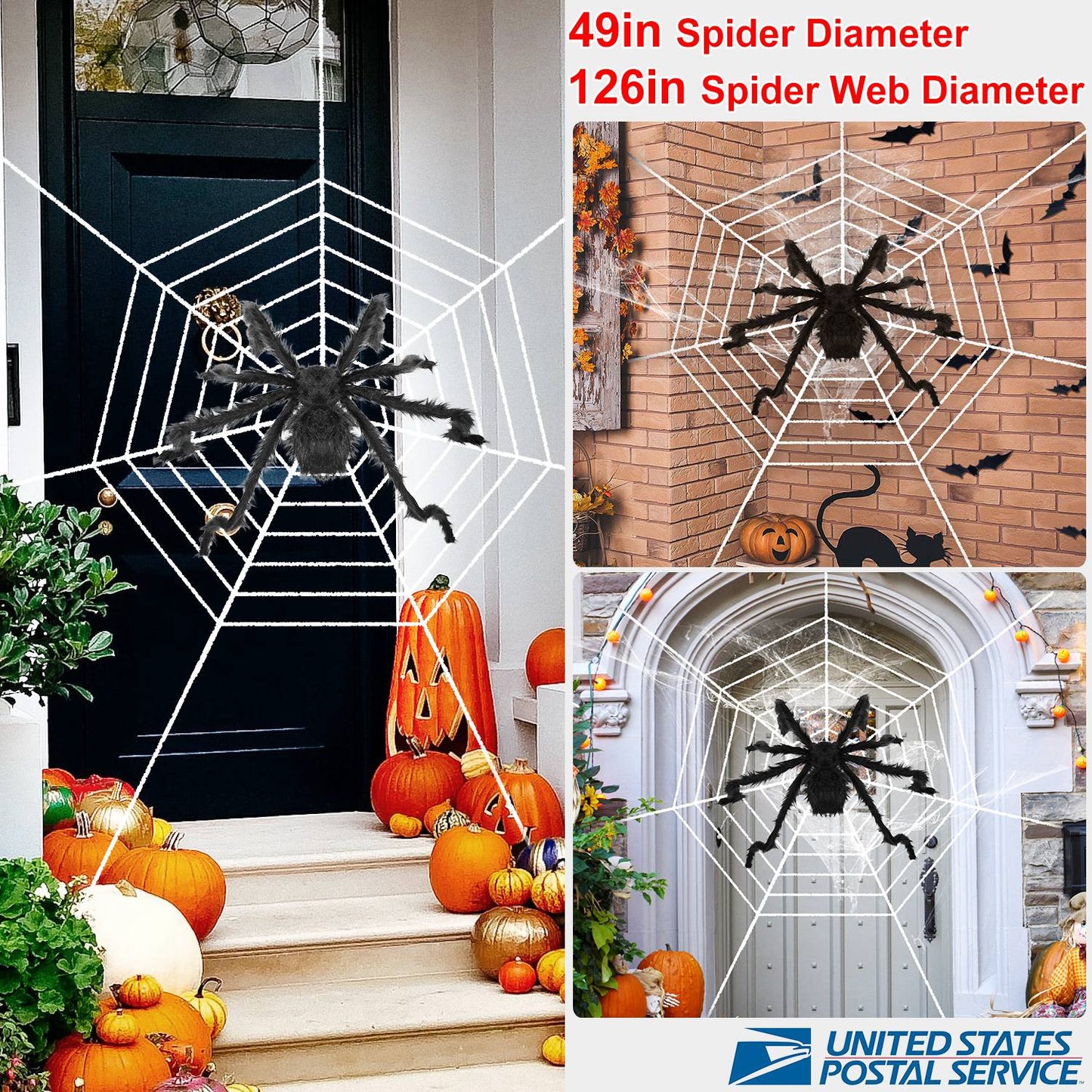 LJGelectro - Halloween Decorations Spider Outdoor 49inch Halloween Spider with 126 inch Tarantula Mega Spider Web Hairy Poseable Scary Spider Outdoor Yard Creepy D