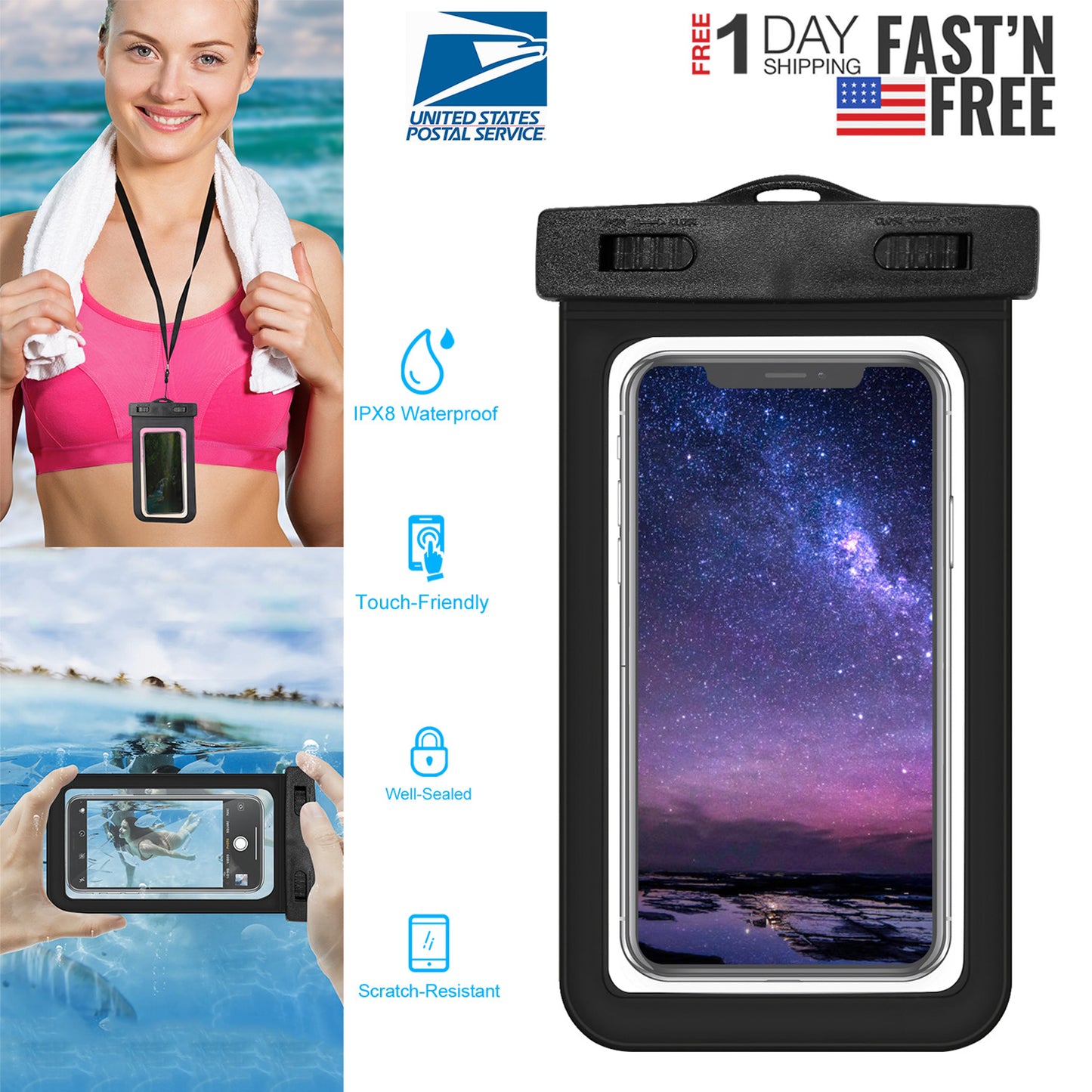 LJGelectro - Waterproof Phone Case IPX8 Waterproof Phone Pouch High Touch Sensitive Underwater Protective for iPhone 8Plus/7Plus/6Plus Samsung Galaxy S7 Edge up to