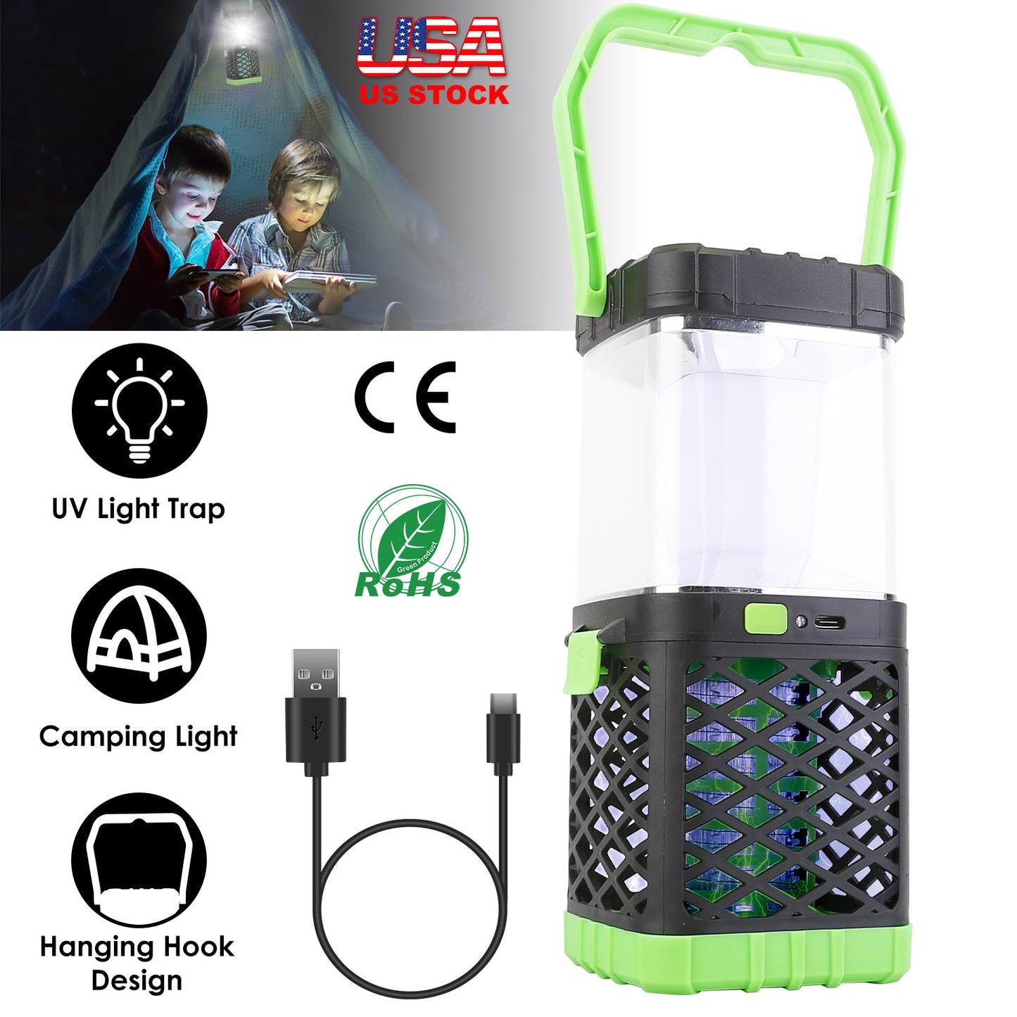 LJGelectro - 2 In 1 Electric UV Mosquito Killer Lamp with Night Light Fly Bug Zapper Pest Insect Control Light Trap Catcher Camping Lantern Outdoor Indoor