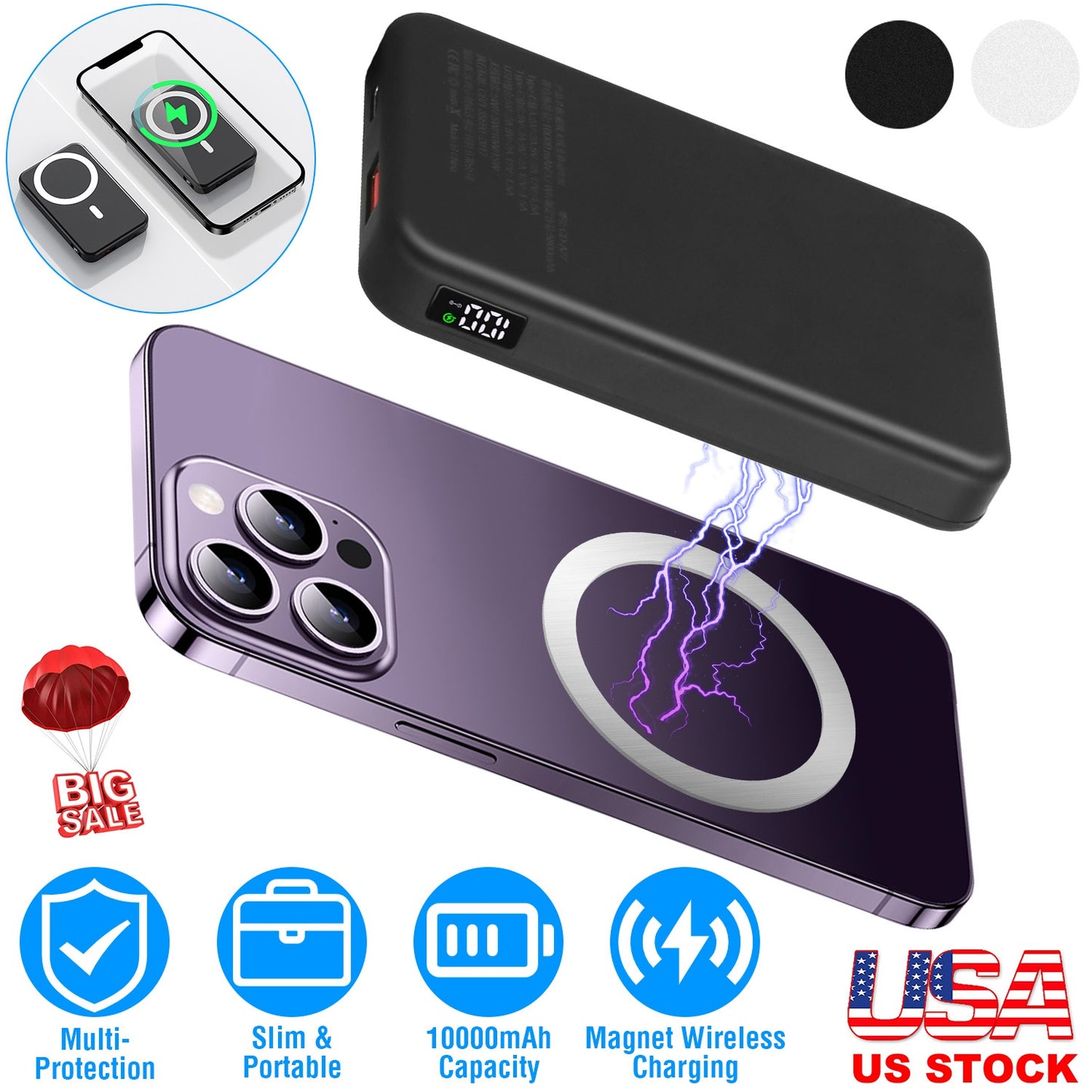 LJGelectro - Wireless Power Bank 10000mAh Magnetic Portable Charger 22.5W Fast Charging Fit for iPhone 12/13 /Pro/Mini/Pro Max