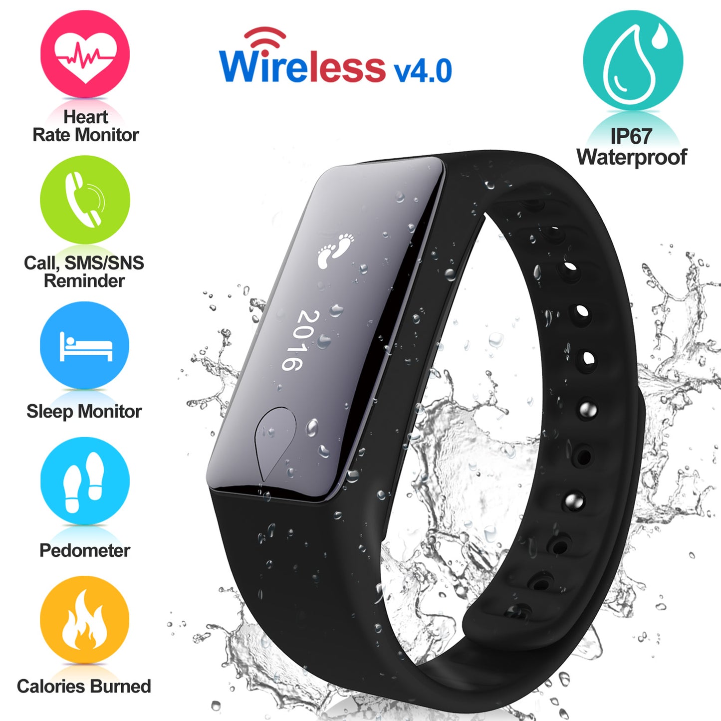 LJGelectro - Fitness Tracker Activity Tracker Watch with Heart Rate Monitor IP67 Waterproof Smart Band Step Counter Calorie Counter Call & SMS Pedometer