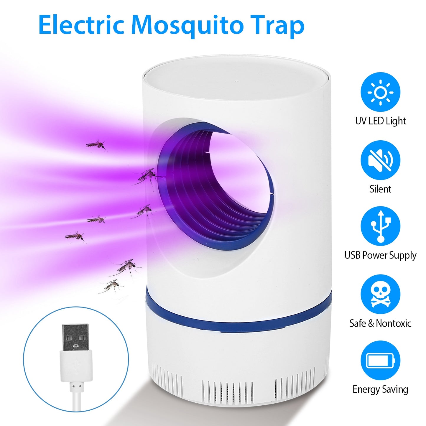 LJGelectro - Electric Mosquito Killer Lamp UV Light Mosquito Zapperwith USB Power Supply Portable Fruit Fly Trap Insect Pests Killer Child Safe for Home Kitchen Be