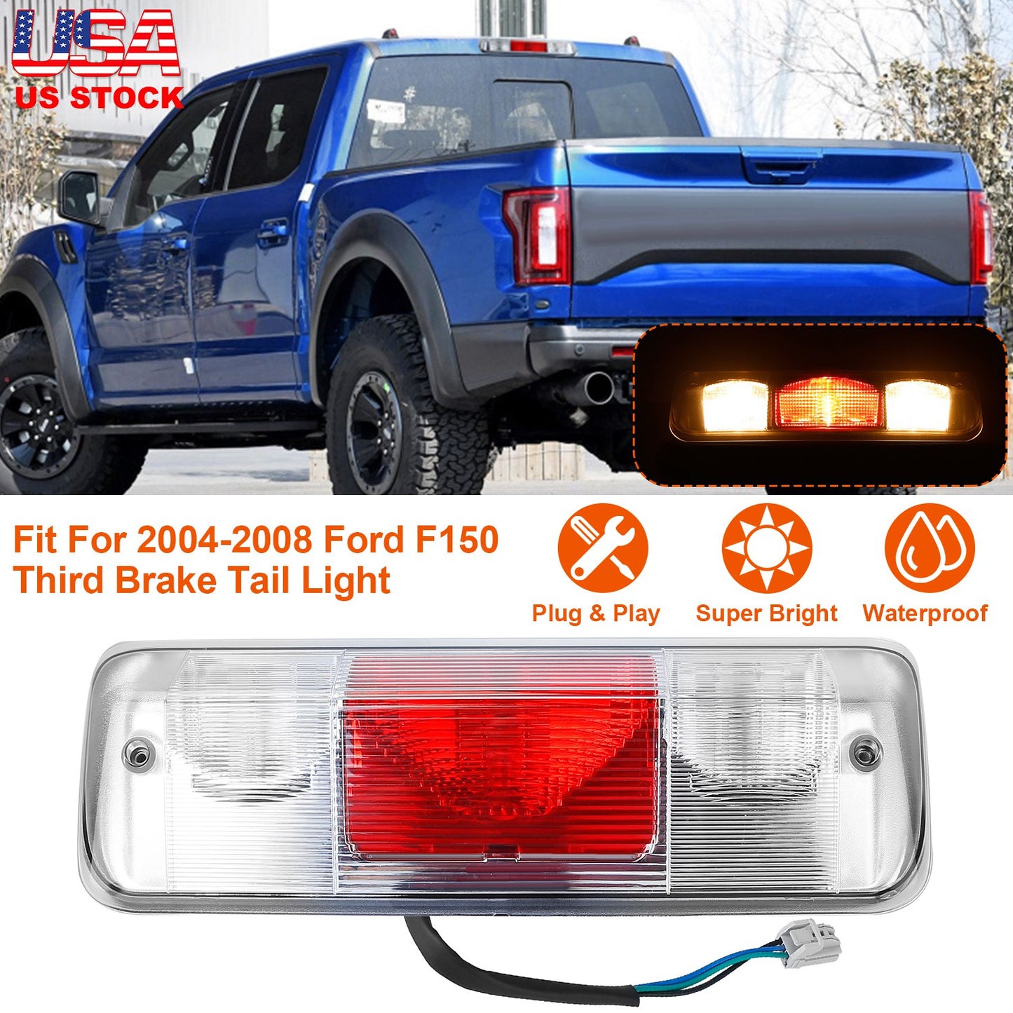 LJGelectro - Fit For 2004-2008 Ford F150 Third Brake Tail Light Cargo Lamp Bar Rear Center High Mount Stop Light