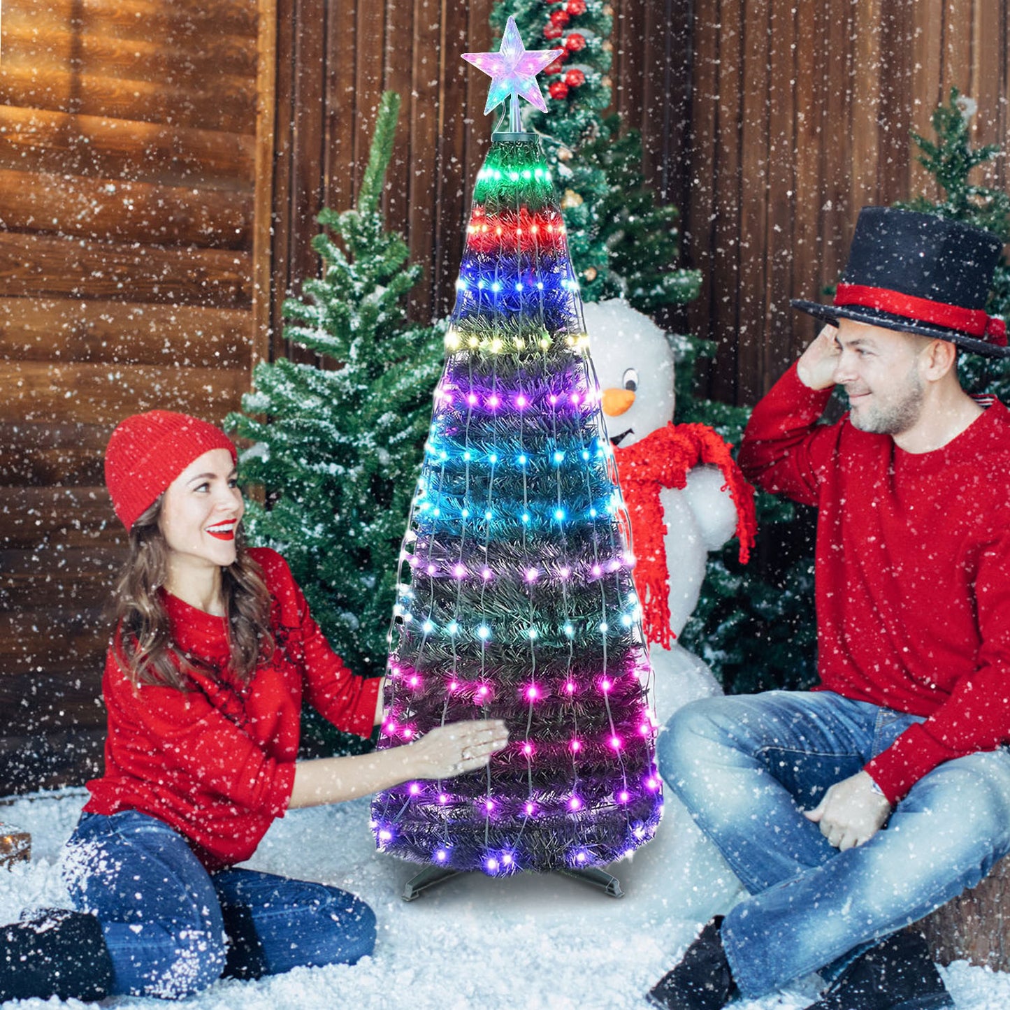 LJGelectro - 4.9FT 166Pcs LED Lights Collapsible Christmas Tree Light with Remote App Control IP65 Waterproof Customized Multi-Color Mode Timer Setting Work with A