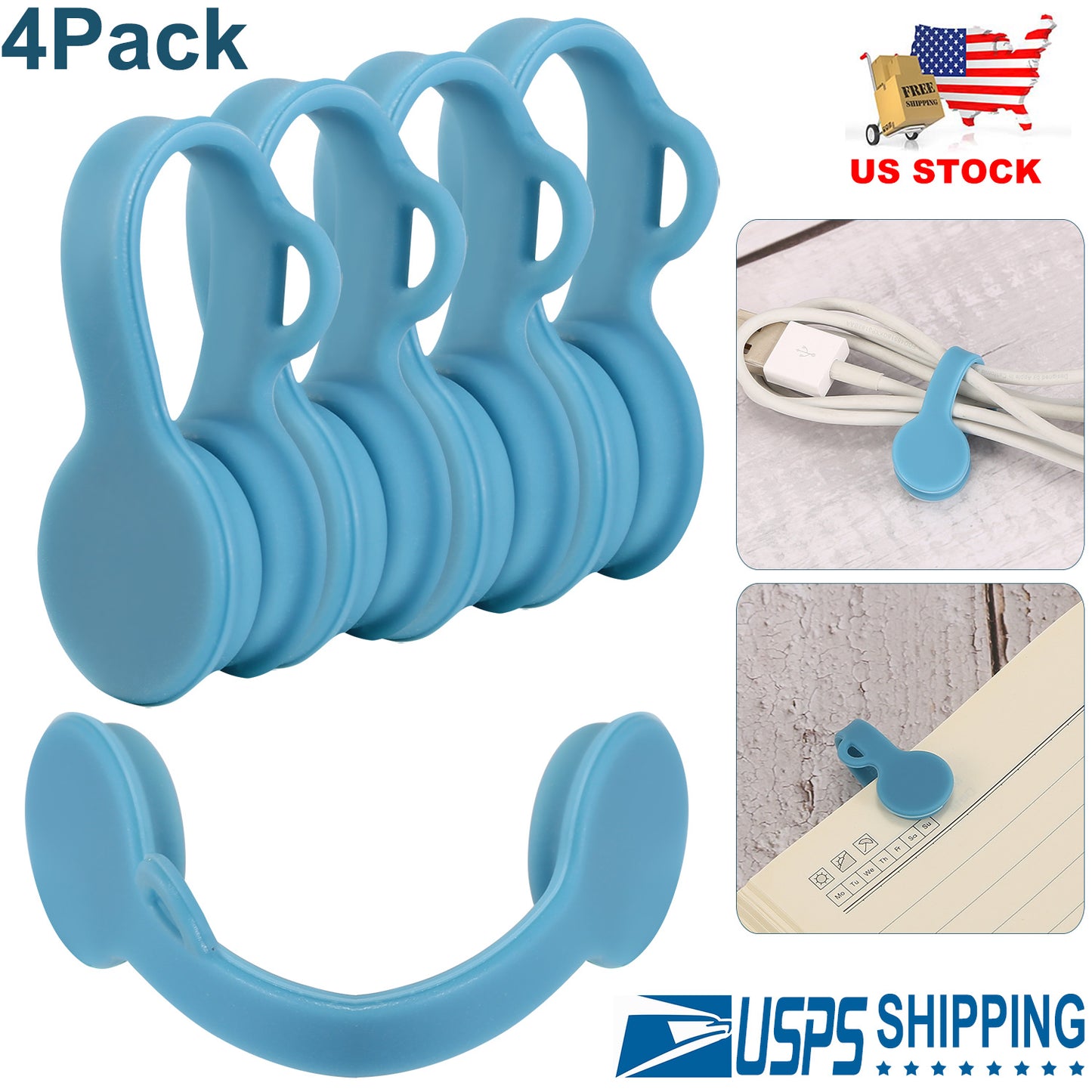 LJGelectro - 4Packs Magnetic Cable Clips Magnet Earphone Wrap Cord Organizer Holder Soft Silicone for Headphones USB Cable Bookmark Ties