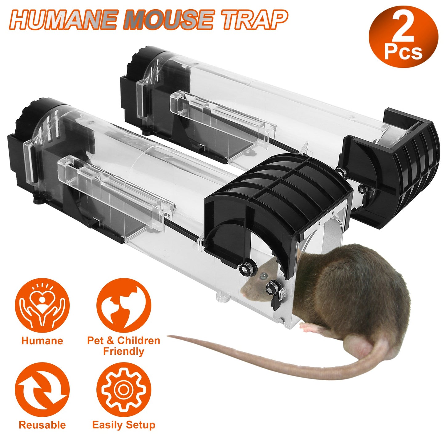 LJGelectro - 2Pcs Humane Live Mouse Trap Reusable Rat Rodent Trap Catch Release Cage Safe for Family Children Pets Easy Setup