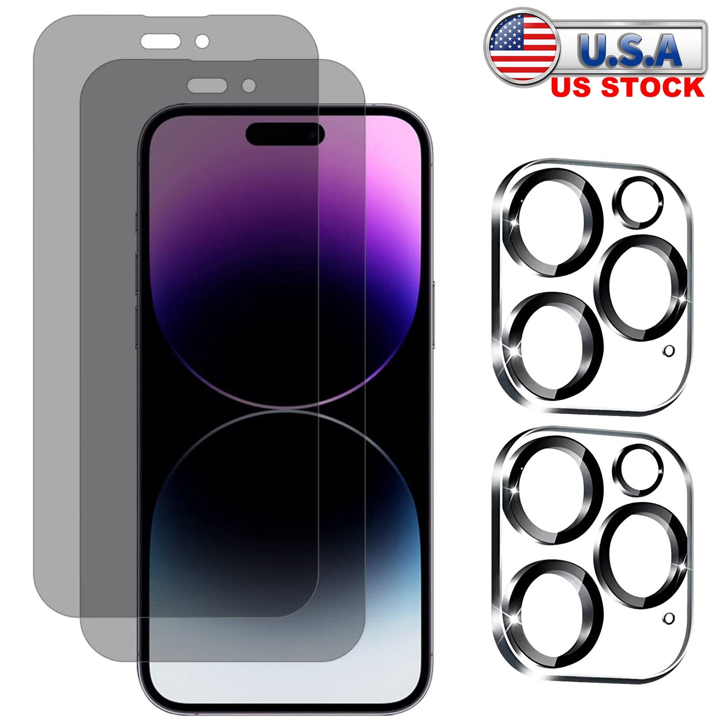 LJGelectro - 2Pcs Privacy Screen Protectors And 2Pcs Camera Lens Tempered Glass Screen Film Full Coverage Screen Protector Fit for IOS Phone 14/14Plus/14Pro/14Pro