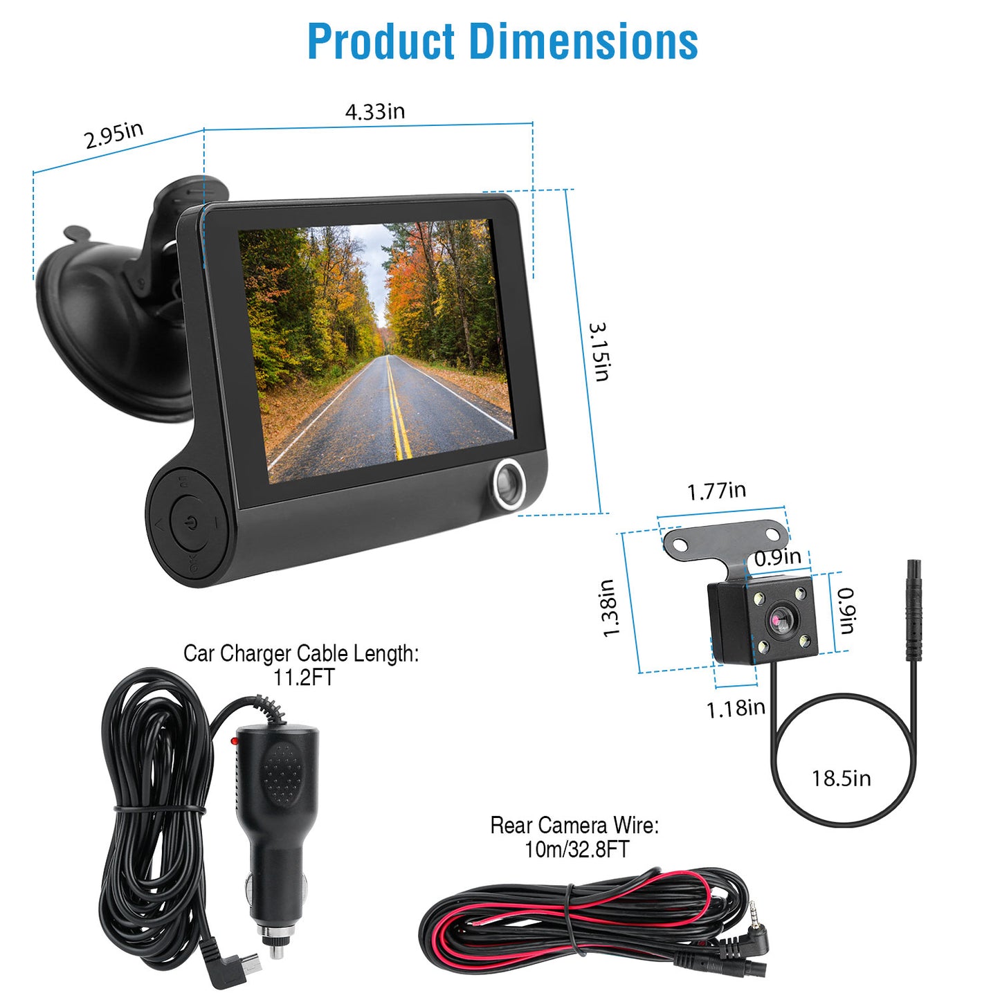 LJGelectro - FHD 1080P Touch Screen Car DVR Dash Camera 4In 3 Lens Vehicle Driving Recorder Seamless Loop Recording