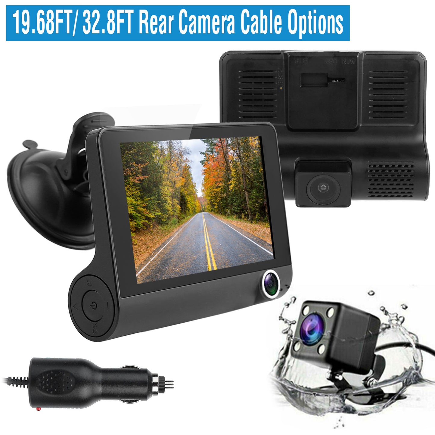 LJGelectro - FHD 1080P Touch Screen Car DVR Dash Camera 4In 3 Lens Vehicle Driving Recorder Seamless Loop Recording