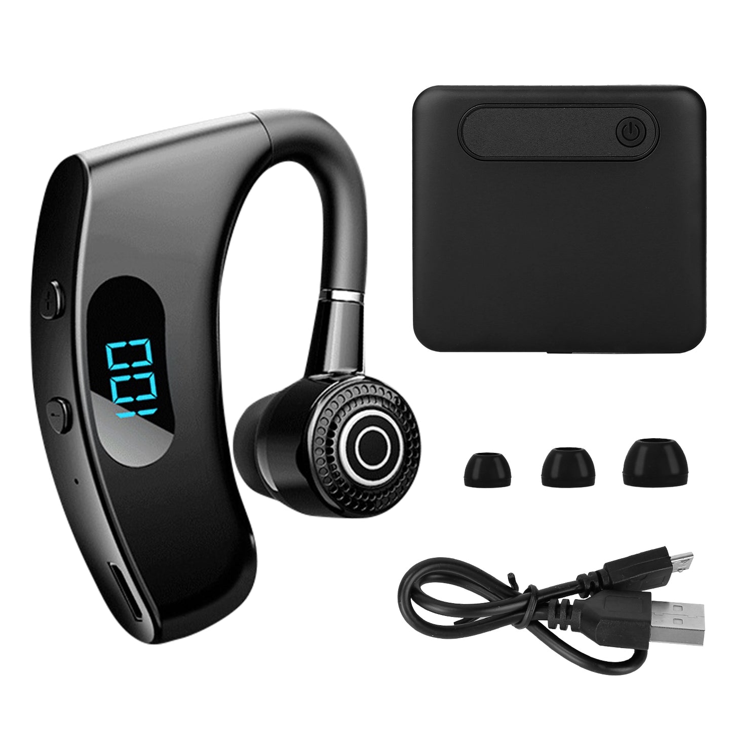 LJGelectro - Unilateral Wireless V5.2 Earpiece with Charging Case Rechargeable Wireless in-Ear Headset with Hook for Car Driving Phone Call Office