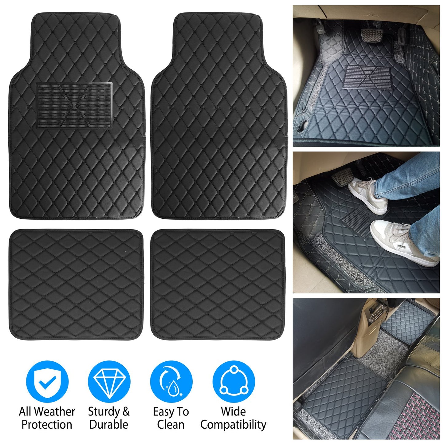 LJGelectro - Automotive Car Floor Mats Water Auto Carpet Front Rear Liner Pads Mats Universal Fit Faux Leather