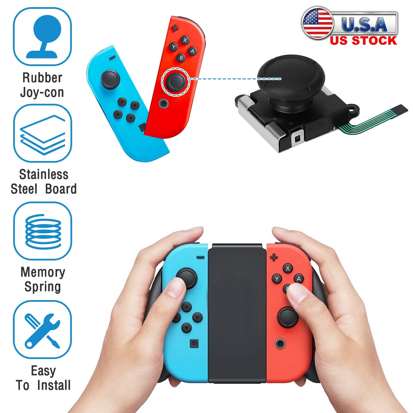 LJGelectro - Replacement Joystick Analog Thumb Stick For Nintendo Left/Right Switch Joy-Con Controller & Switch Lite Thumb Grip Buttons Module