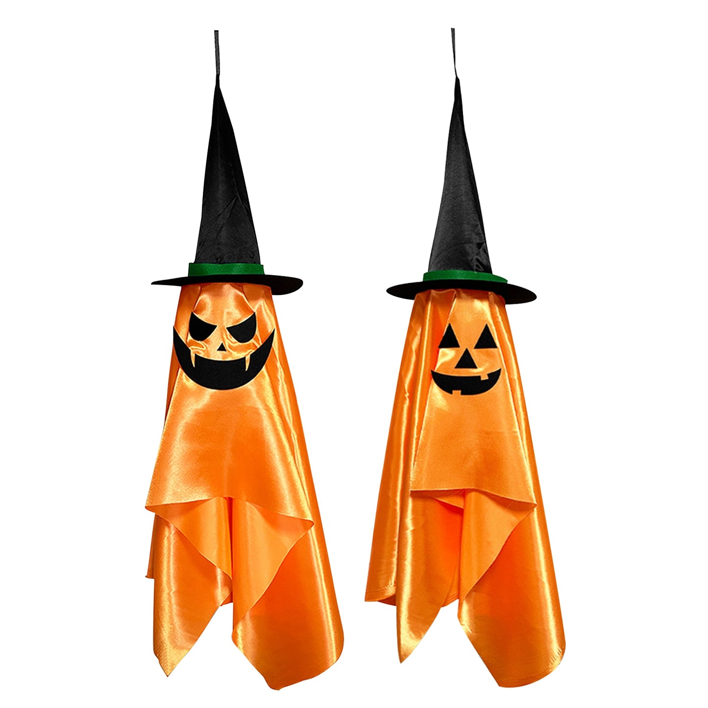 LJGelectro - 2 Pack Hanging Ghosts with Wizard Hat Snicker Scary Face Halloween Party Hanging Decorations Pumpkin Wizard Hat for Eave Tree Porch