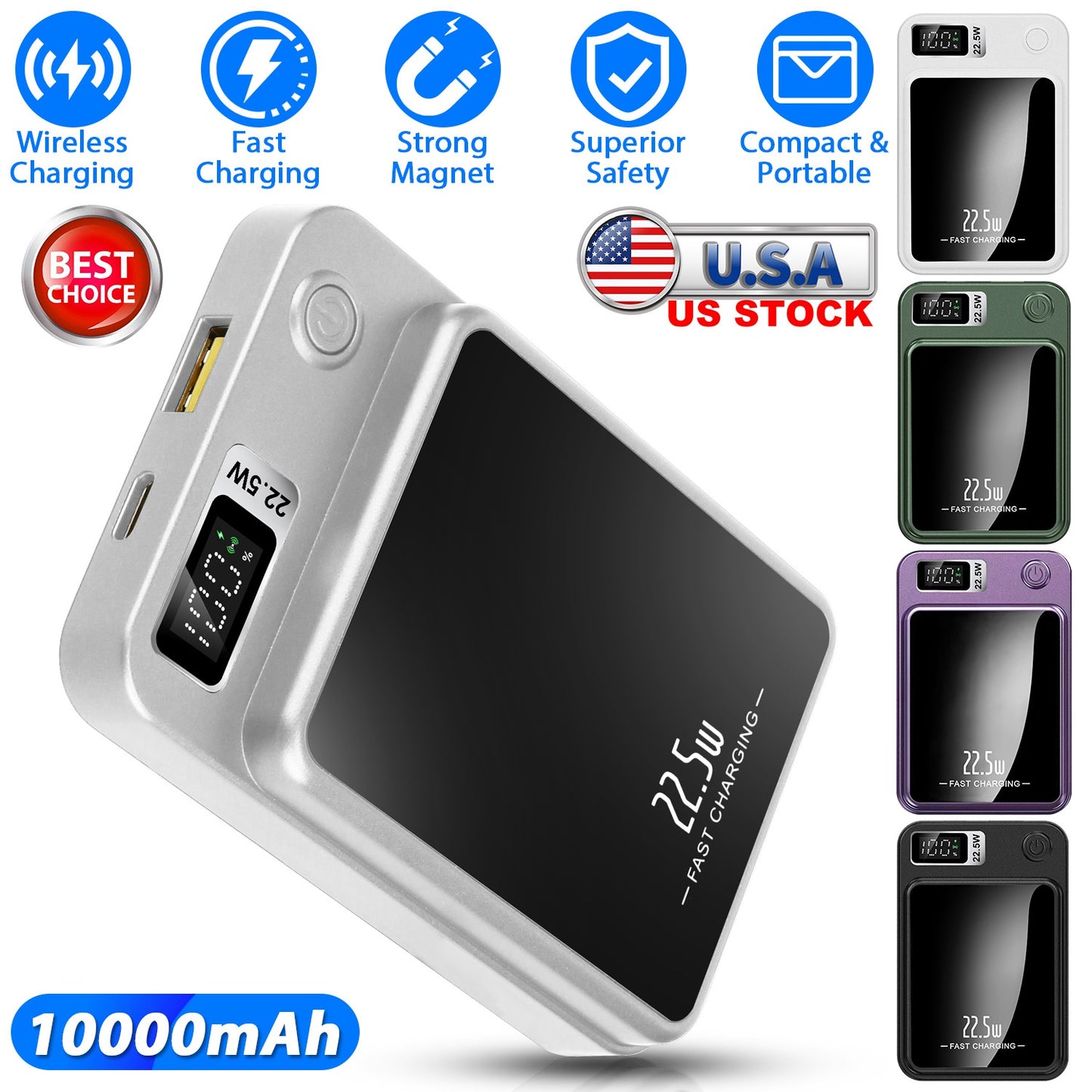 LJGelectro - 2 In 1 Magnetic Wireless Power Bank 10000mAh PD20W Fast Charger MagSafe Wireless Power Bank Fit for IOS Phones IOS Phone 14 Series And More