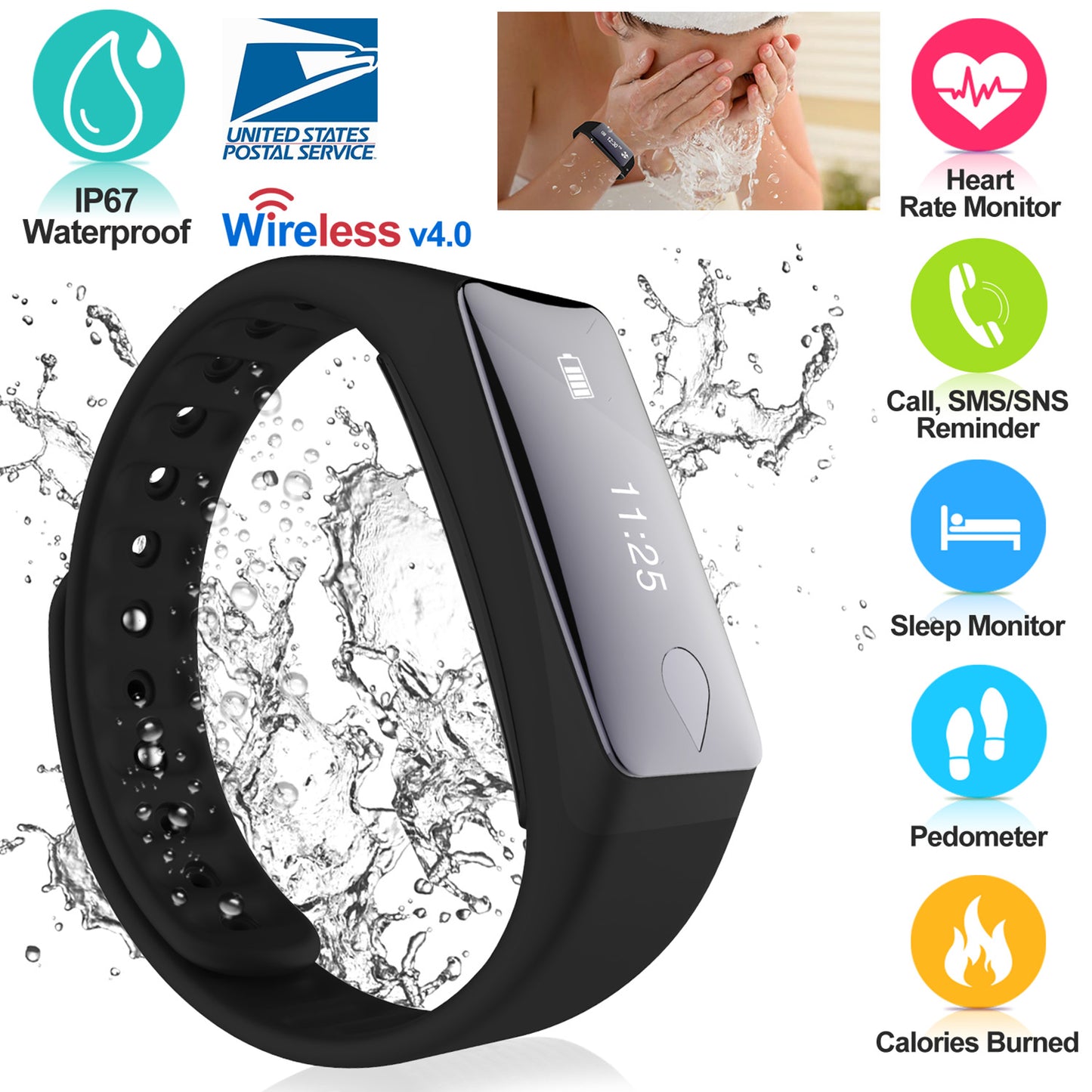 LJGelectro - Fitness Tracker Activity Tracker Watch with Heart Rate Monitor IP67 Waterproof Smart Band Step Counter Calorie Counter Call & SMS Pedometer