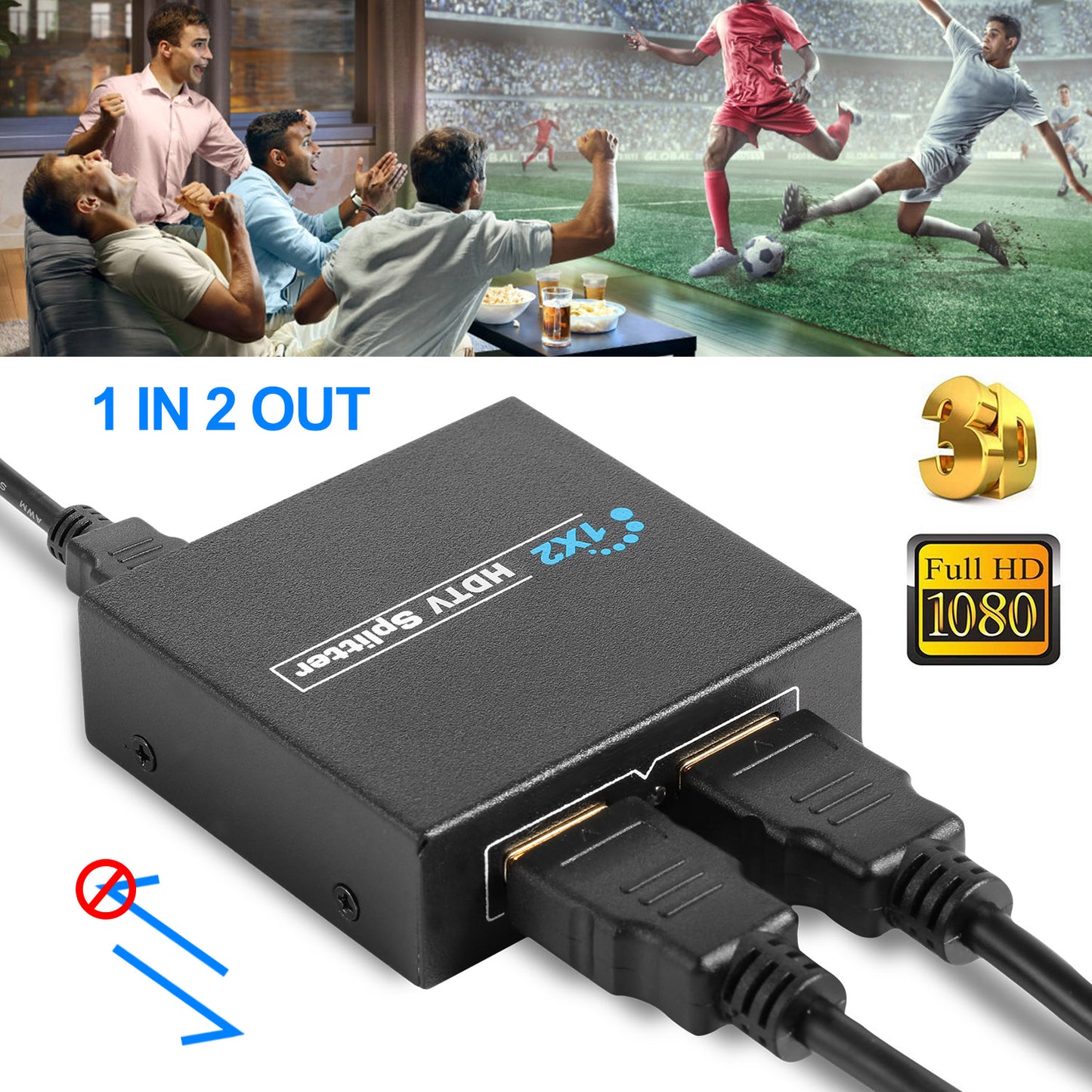 LJGelectro - Full HD1080P HDTV Splitter Amplifier 1 HD-in 2 HD-out Switcher Adapter 3D US Plug for HDTV DVD DVR STB