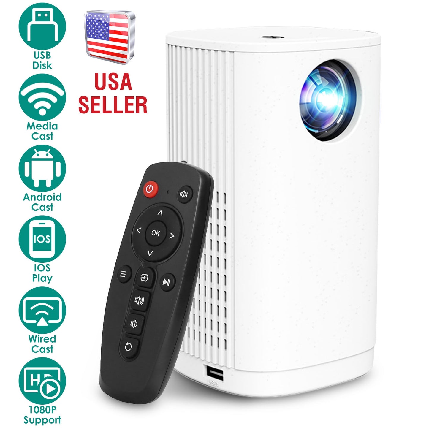 LJGelectro - WiFi Mini Projector Portable 1080P Projector Phone Projector Home Movie Projector Compatible with IOS Android iPads U Disk