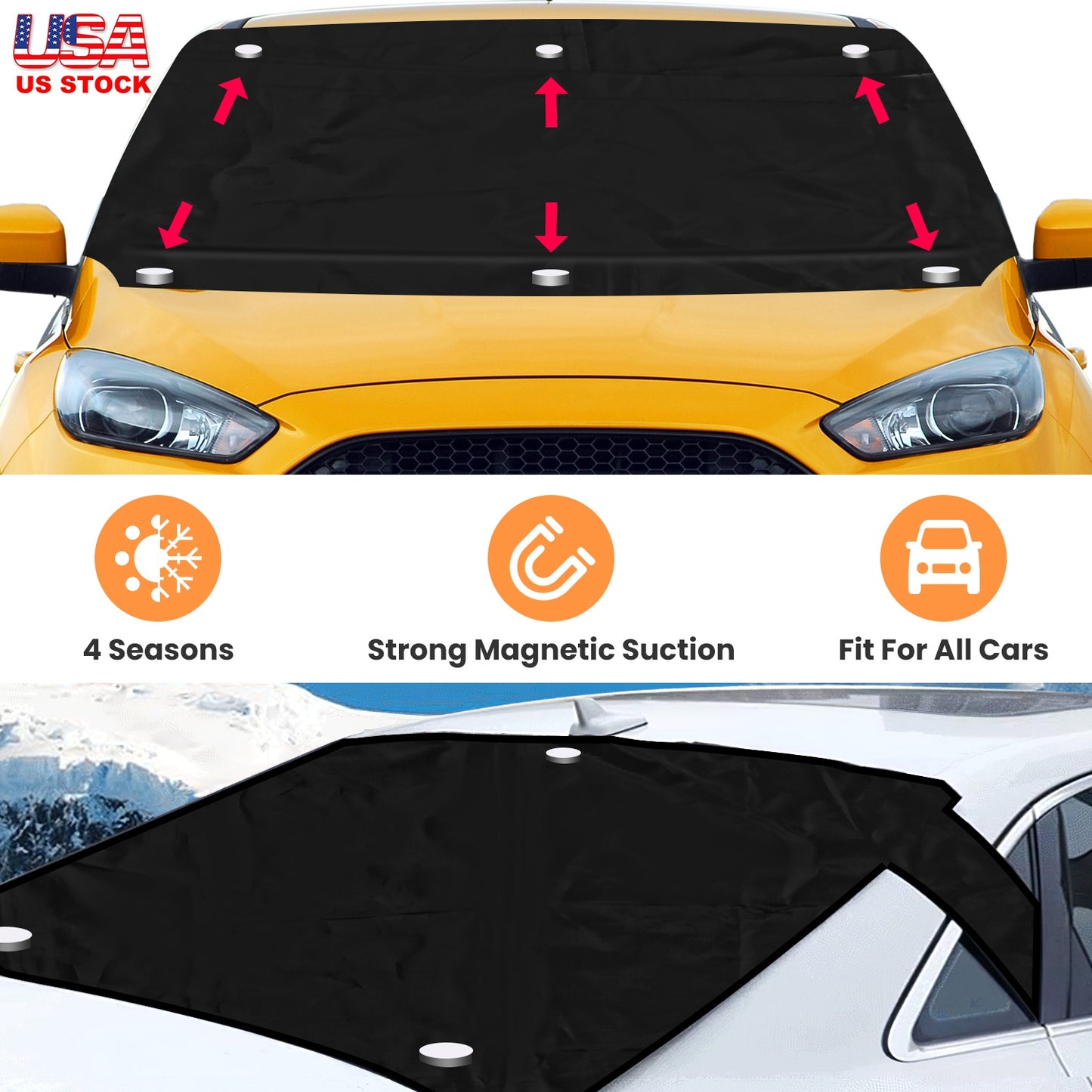 LJGelectro - Magnetic Car Windshield Cover Front Rear Car Windshield Protector against Snow Sun Dirt Leaves Fit for All Cars Oxford Fabric Waterproof Heat-Resistan