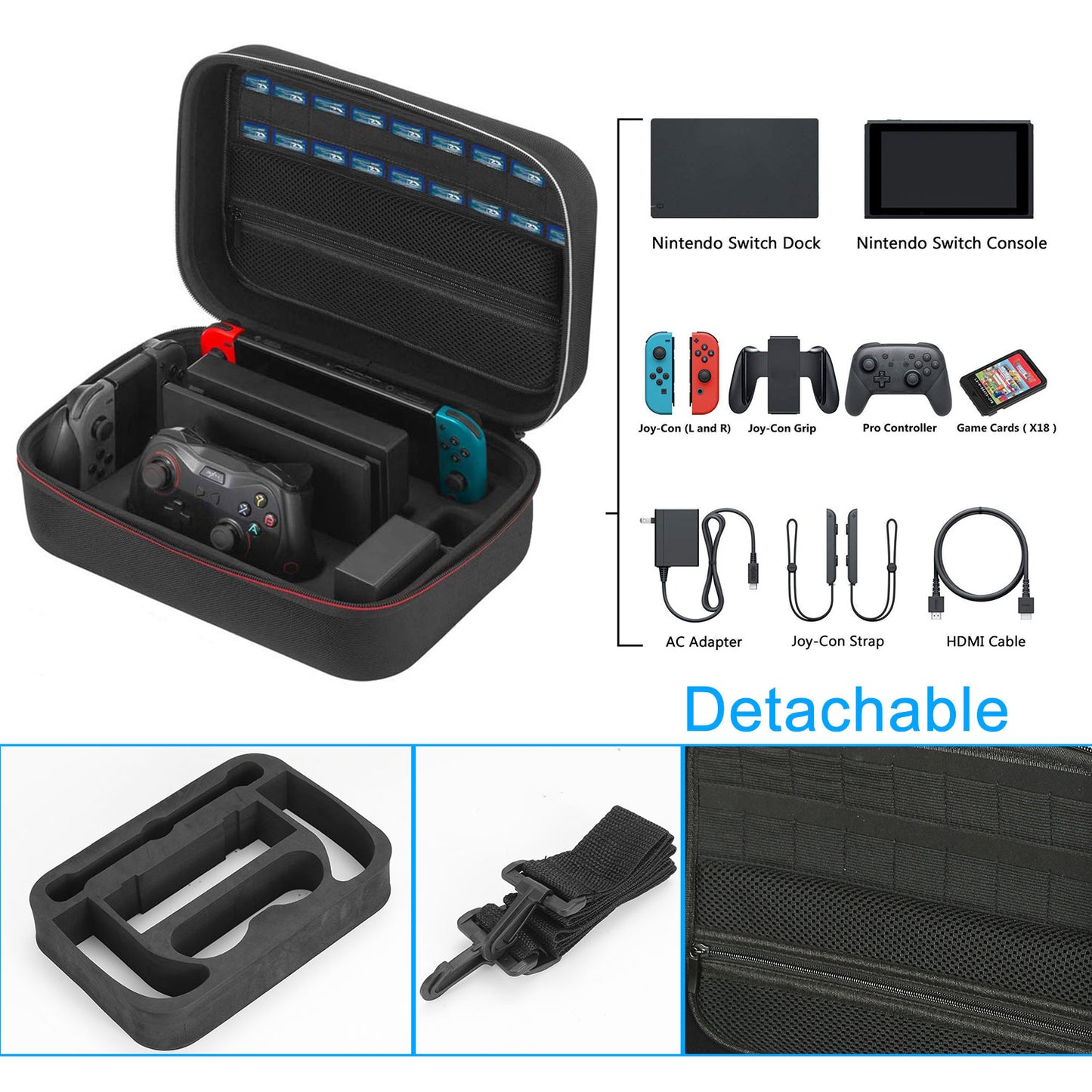 LJGelectro - Portable Deluxe Carrying Case for Nintendo Switch Protected Travel Case w/ Rubberized Handle Shoulder Strap