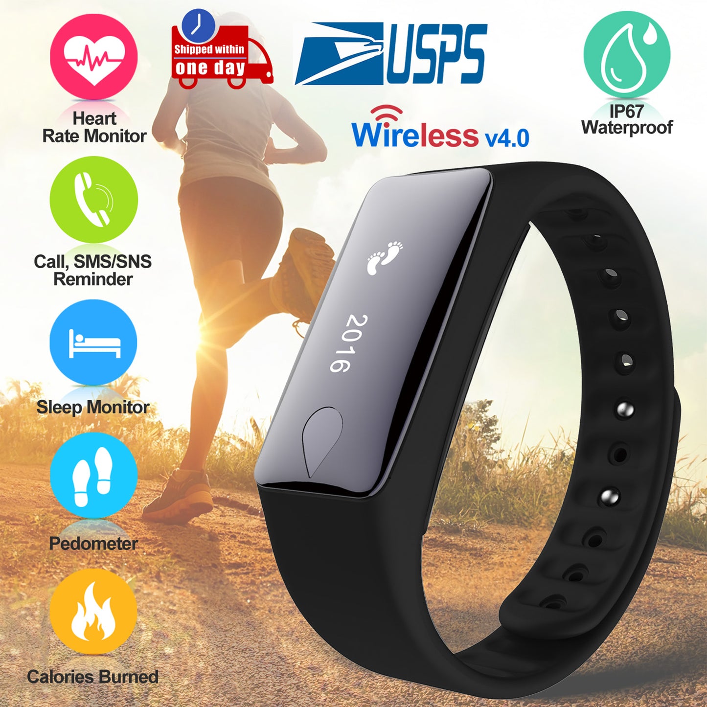 LJGelectro - Fitness Tracker Activity Tracker Watch with Heart Rate Monitor IP67 Waterproof Smart Band Step Counter Calorie Counter Call & SMS Pedometer