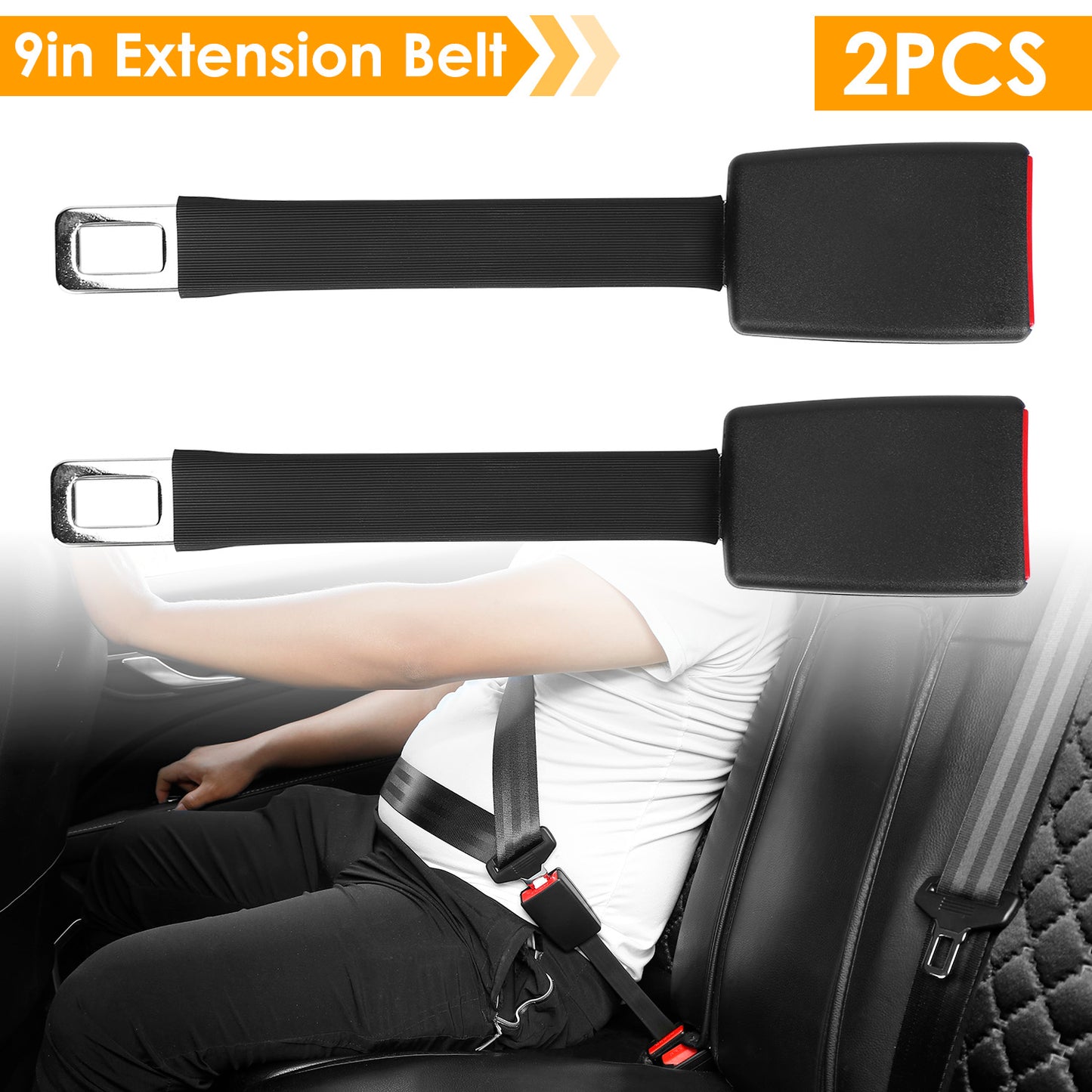 LJGelectro - 2Pcs Car Seat Belt Extender 9in Buckle Tongue Webbing Extension Safety Belt Auto Belt Clip Lengthening