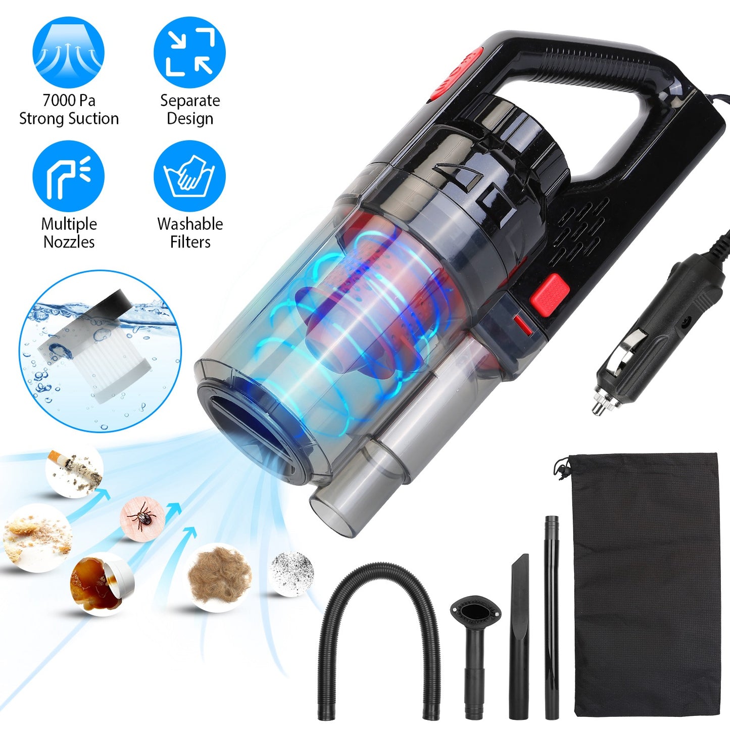 LJGelectro - Handheld Car Vacuum Cleaner 120W 7000PA DC 12-14V Car Auto Home Duster Wet Dry Powerful Suction with Accessory Kit