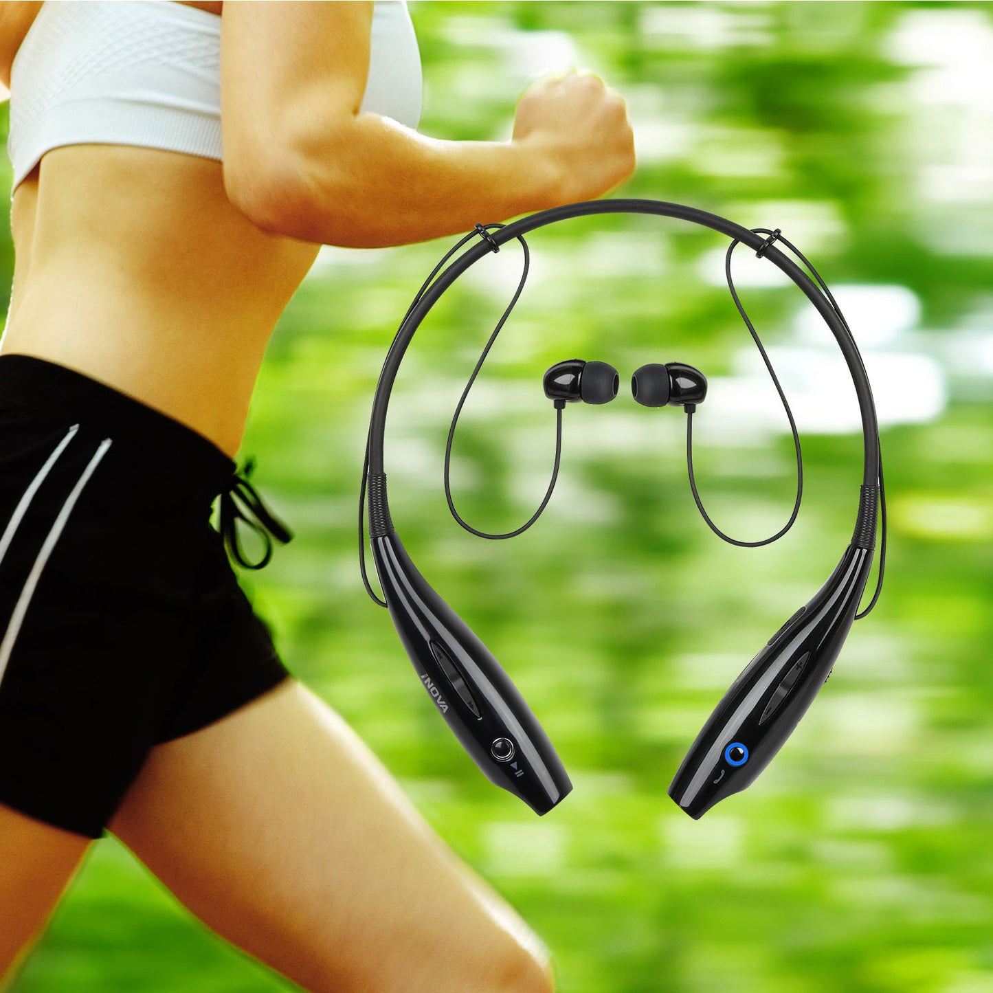 LJGelectro - iNOVA Wireless Sports Stereo Hands Free Headset for Phone and Tablet in Black