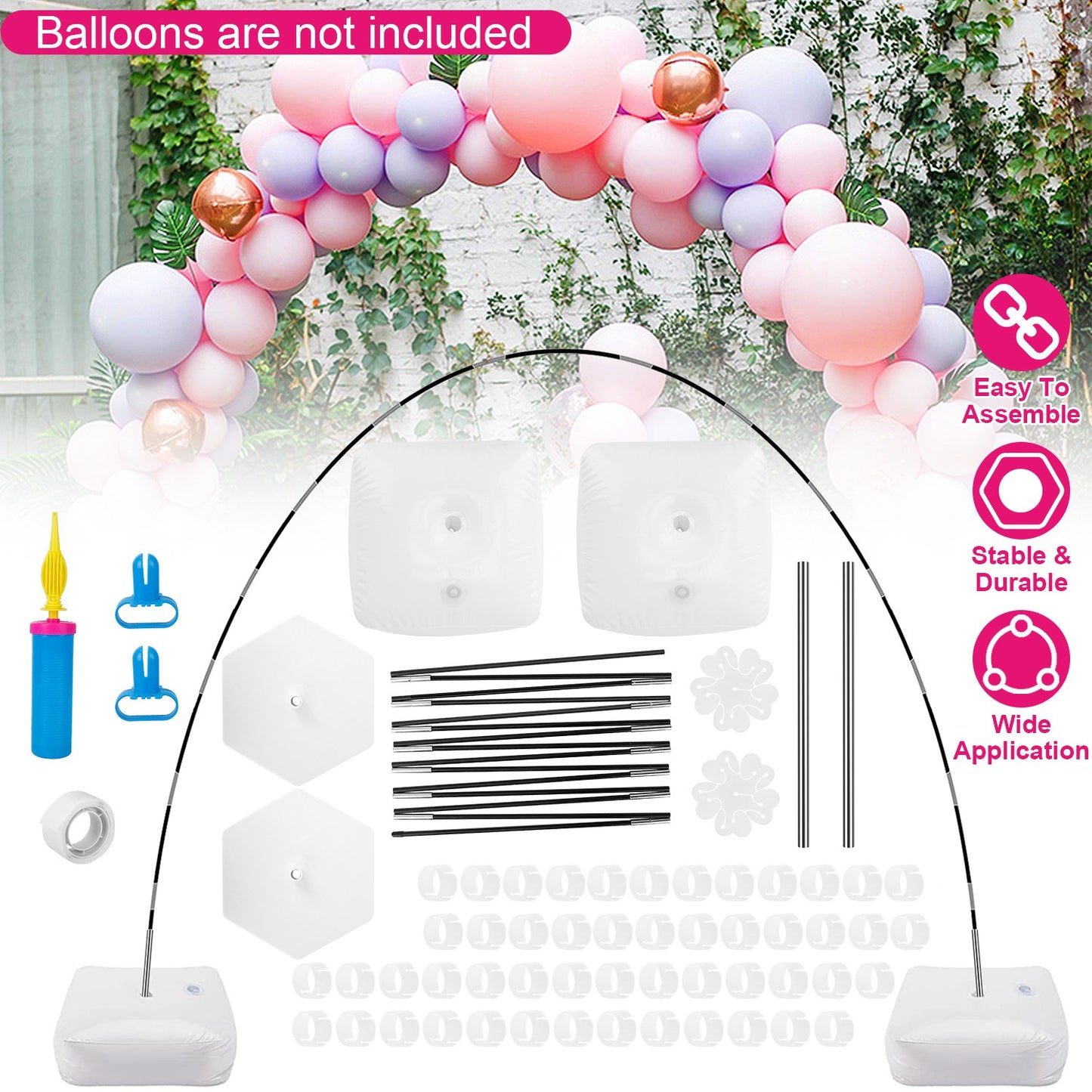 LJGelectro - Balloon Arch Stand Kit Adjustable Background Balloon Frame Stand Set For Wedding Birthday Graduation Garden Decoration w/ Balloon Pump & Water Fillabl