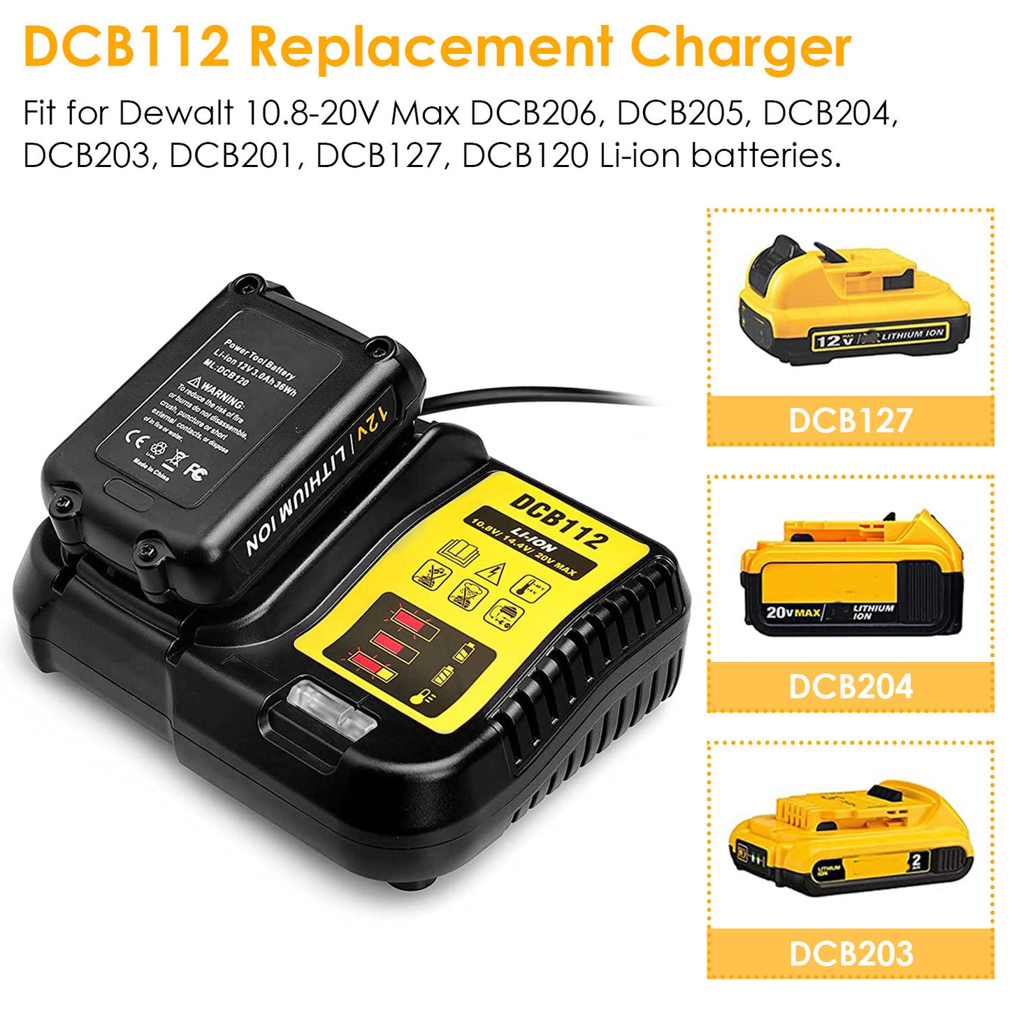 LJGelectro - Rapid Charger Replacement Fit for Dewalt 10.8-20V Battery DCB107 DCB101 DCB200 DCB205