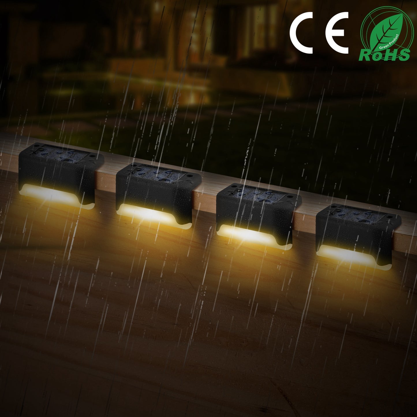 LJGelectro - 4Pcs Solar Powered LED Step Lights Outdoor IP55 Waterproof Dusk To Dawn Sensor Fence Lamps For Stairs Yard Railing