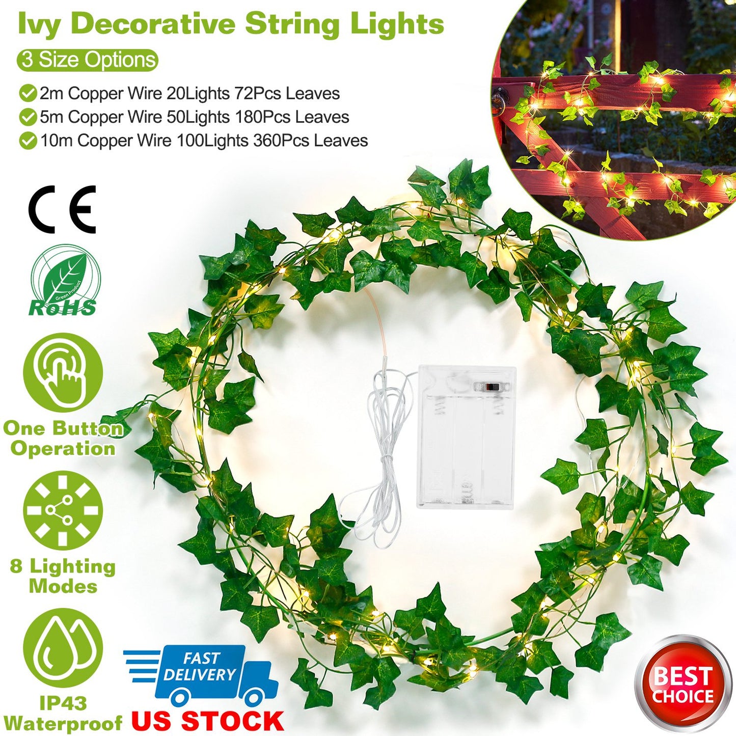 LJGelectro - Artificial Ivy Battery Powered String Lights 360Pcs Leaves 100Pcs LED Beads Fake Leaf Fairy Lamps DIY Decorative Night Light For Wedding Kitchen Wall