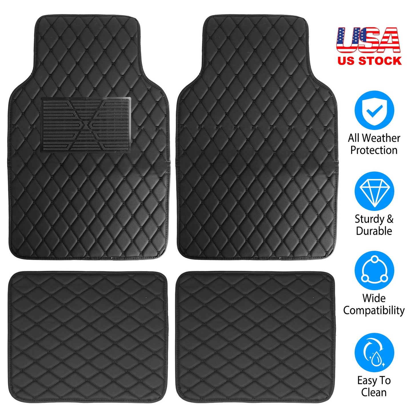 LJGelectro - Automotive Car Floor Mats Water Auto Carpet Front Rear Liner Pads Mats Universal Fit Faux Leather