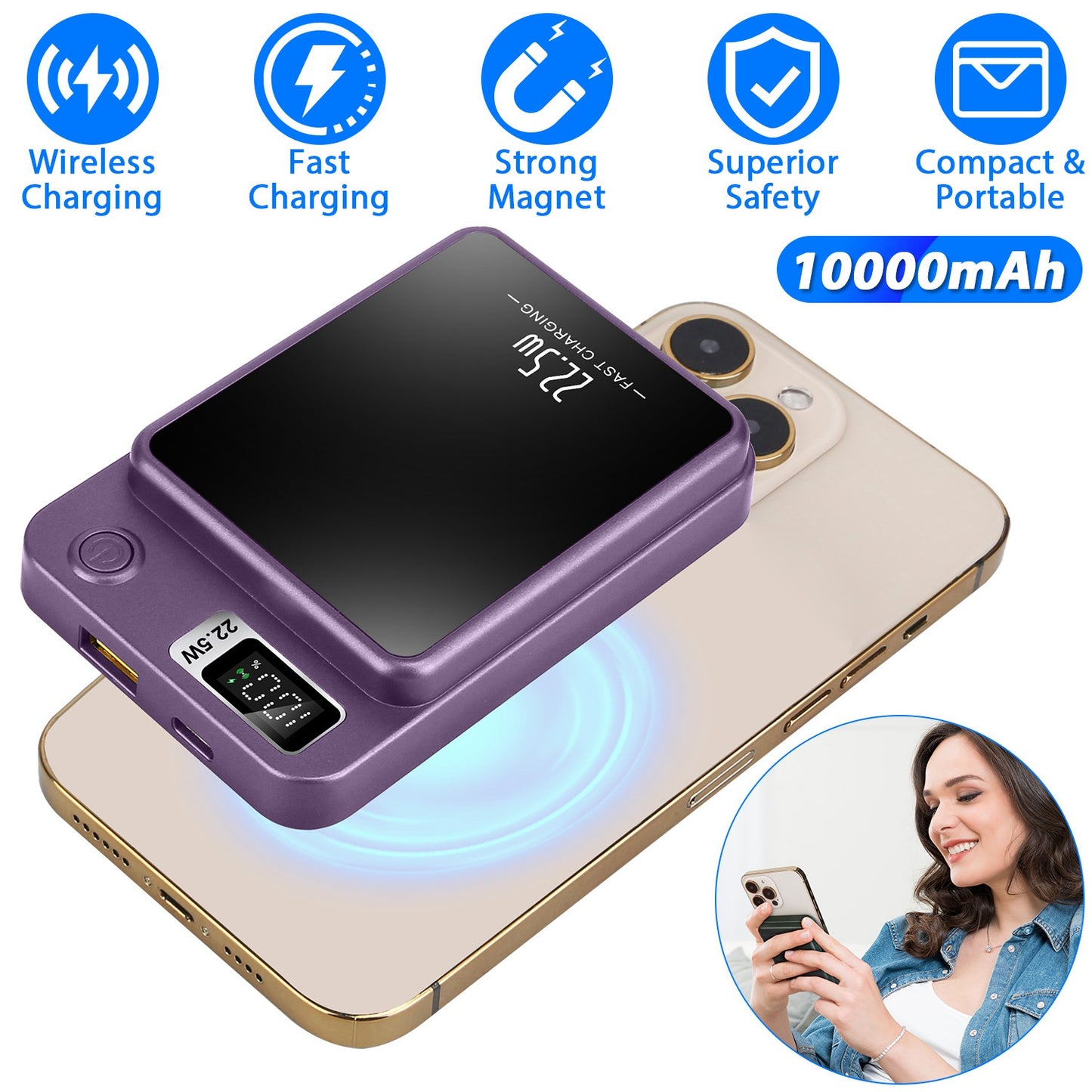 LJGelectro - 2 In 1 Magnetic Wireless Power Bank 10000mAh PD20W Fast Charger MagSafe Wireless Power Bank Fit for IOS Phones IOS Phone 14 Series And More