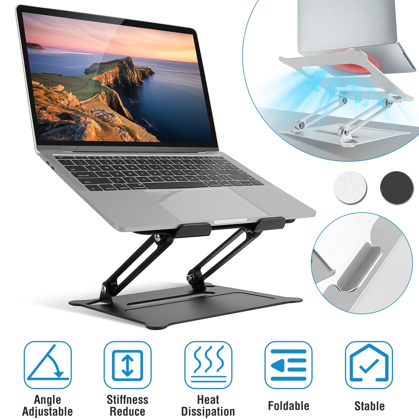 LJGelectro - Laptop Stand Aluminum Angle Adjustable Ergonomic Computer Holder Riser Heat Vent Notebook Elevator For 10in-17in MacBook Pro 13 / 15