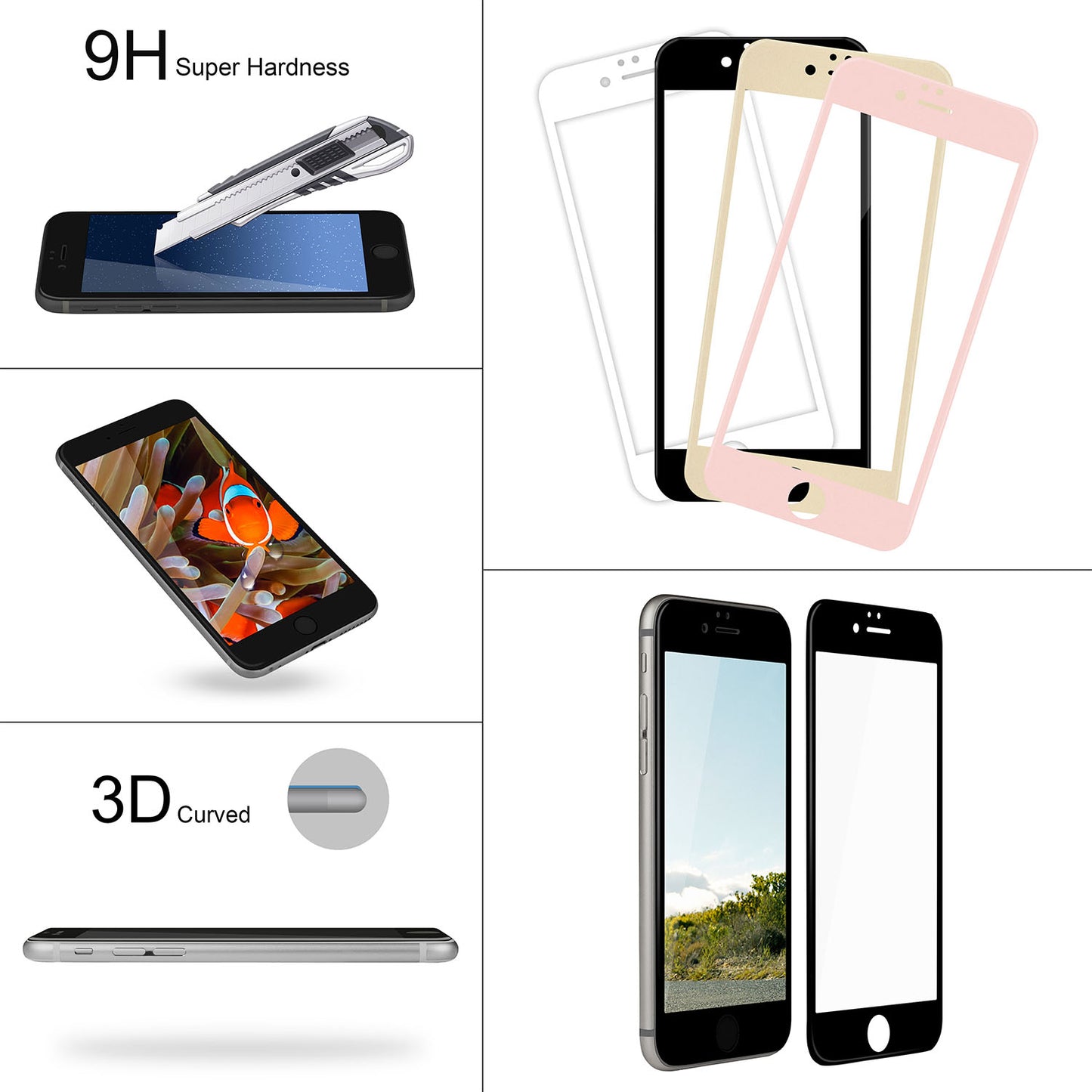 LJGelectro - 3D Curved Tempered Glass Full Cover Screen Protector for Apple iPhone 6