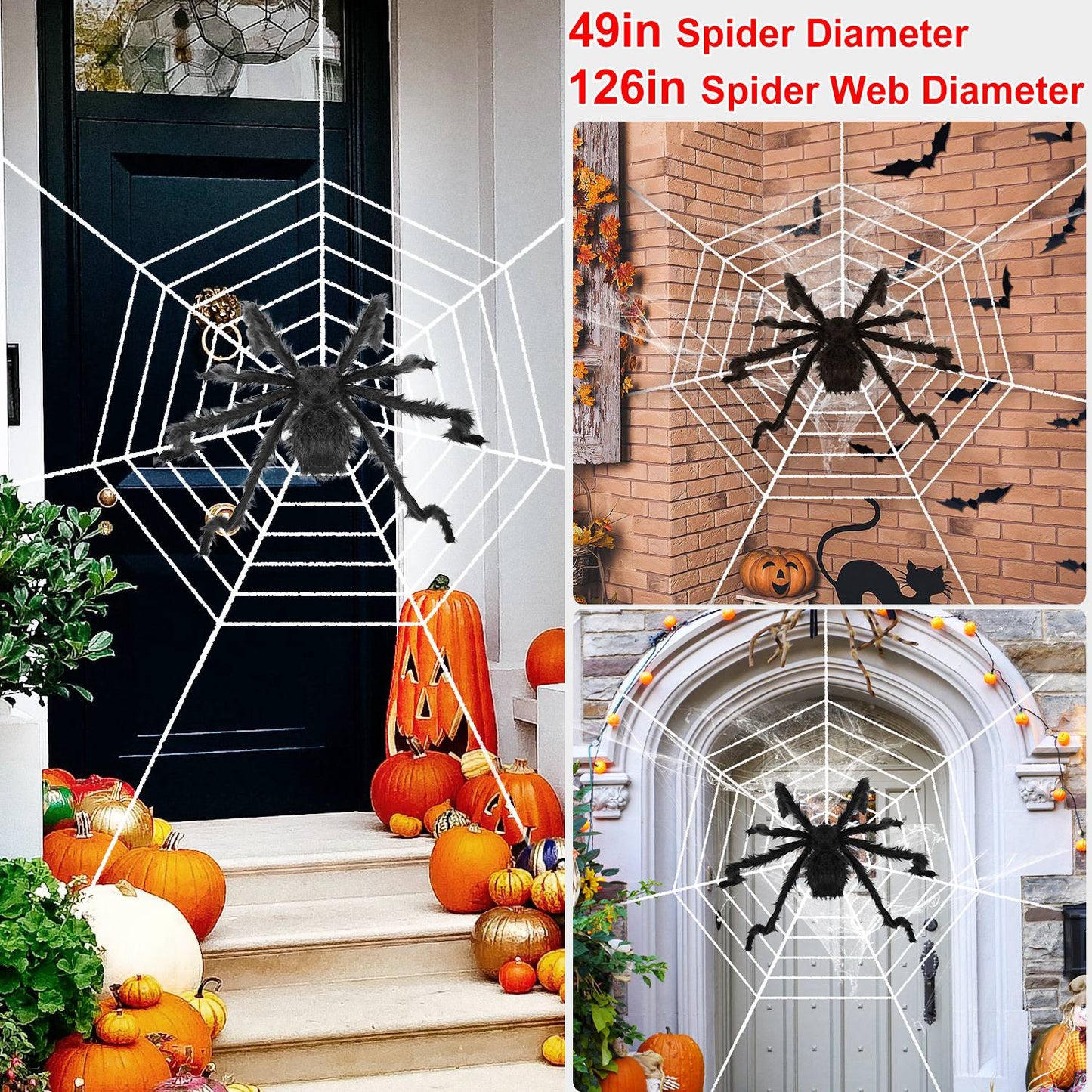 LJGelectro - Halloween Decorations Spider Outdoor 49inch Halloween Spider with 126 inch Tarantula Mega Spider Web Hairy Poseable Scary Spider Outdoor Yard Creepy D