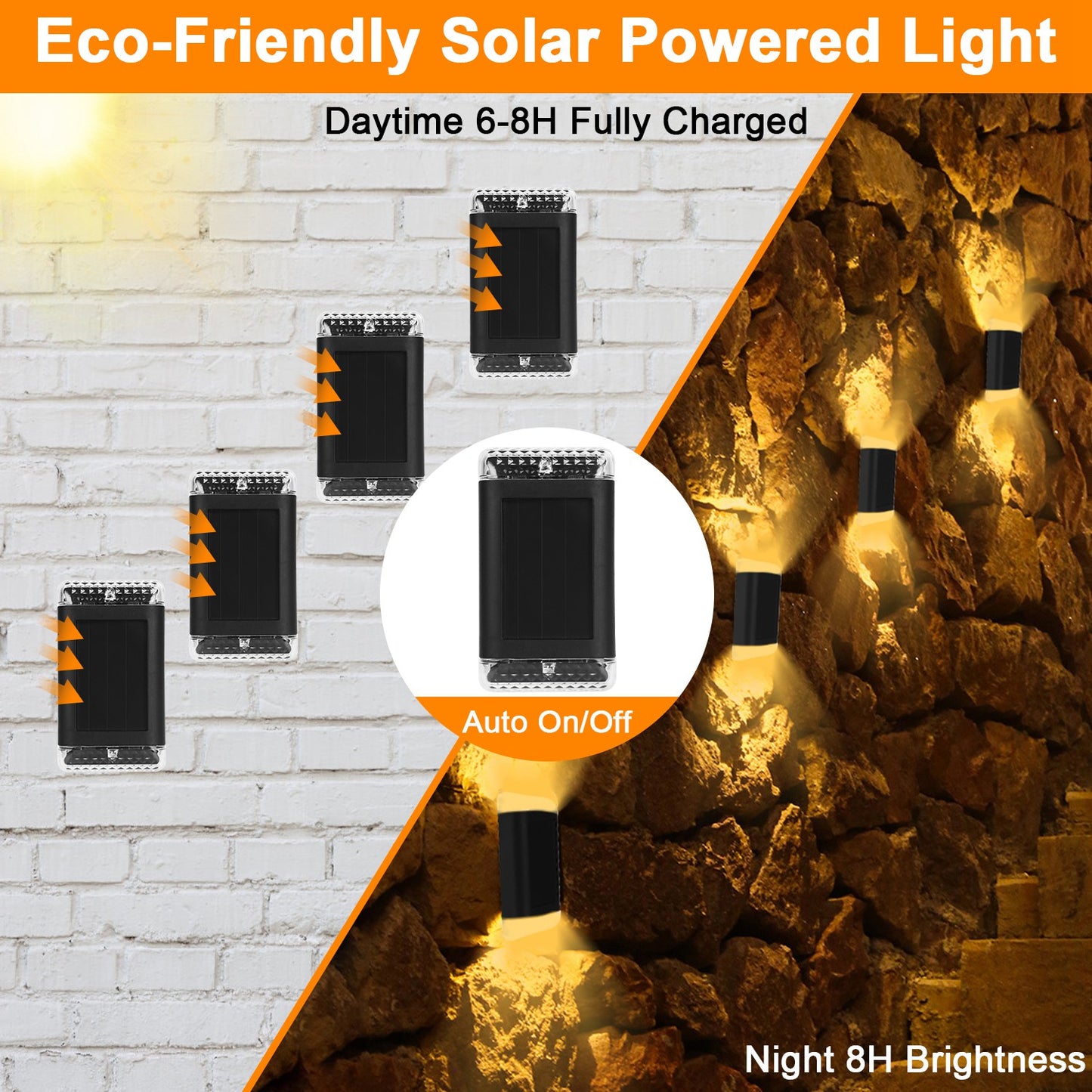 LJGelectro - 4Pack Solar Powered Wall Sconce Light IP55 Waterproof Rechargeable Optical Sensor Lamp Warm Yellow Lighting Lamp for Outdoor Fence Path Deck Patio