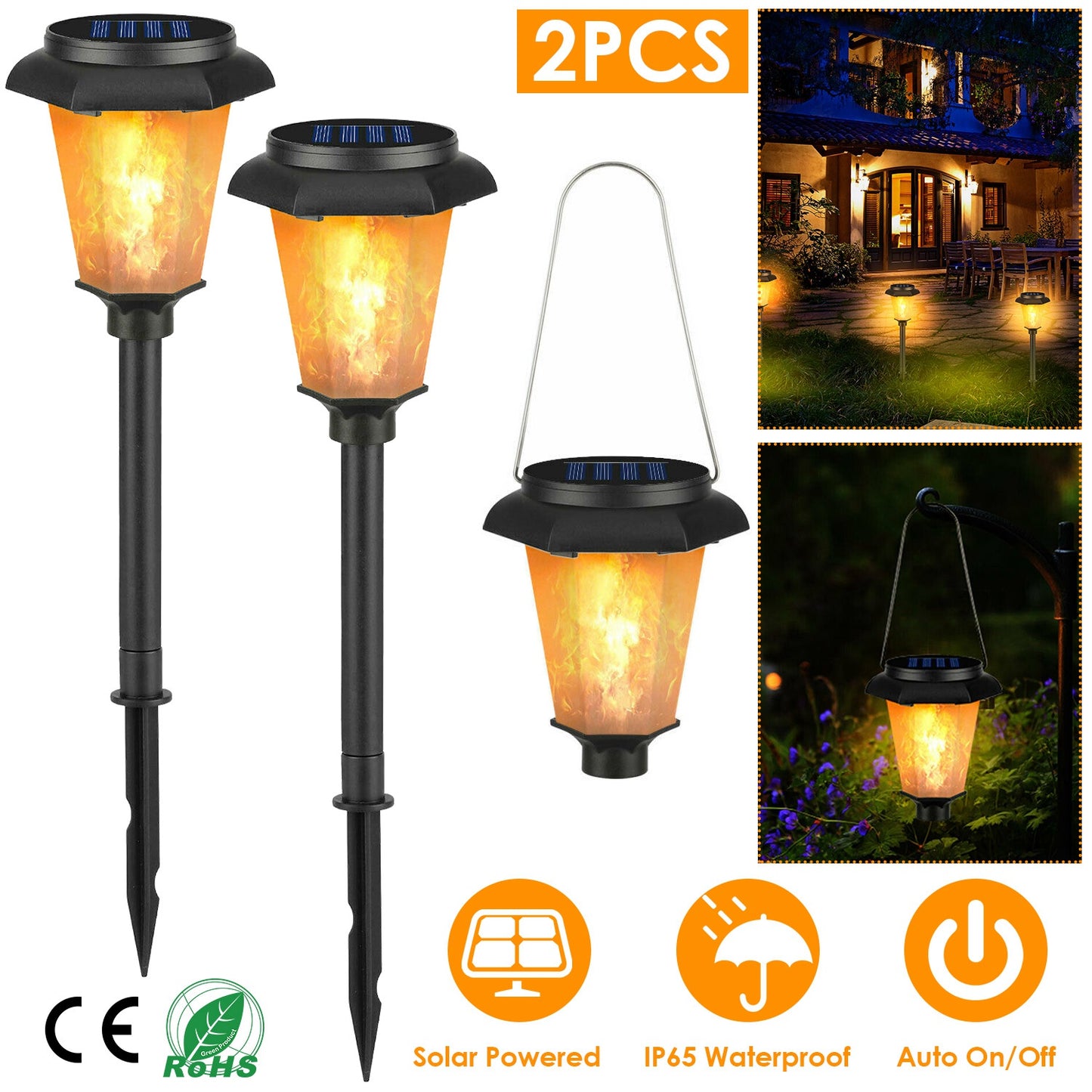 LJGelectro - 2Pcs Solar Flame Torch Light IP65 Waterproof Flickering Flame Stake Lamp Decorative Landscape Lamp For Garden Path Yard