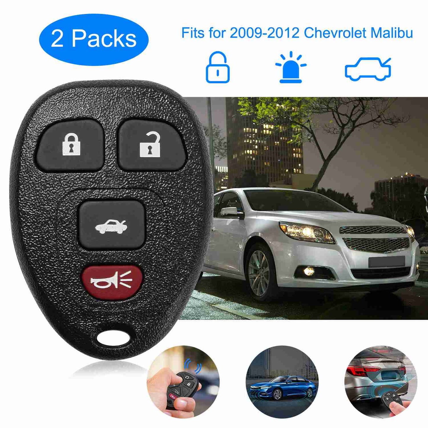 LJGelectro - 2 Keyless Entry Car Key Remote Key Fob Case Button Pad Replacement for 2009-2012 Chevrolet Malibu KOBGT04A