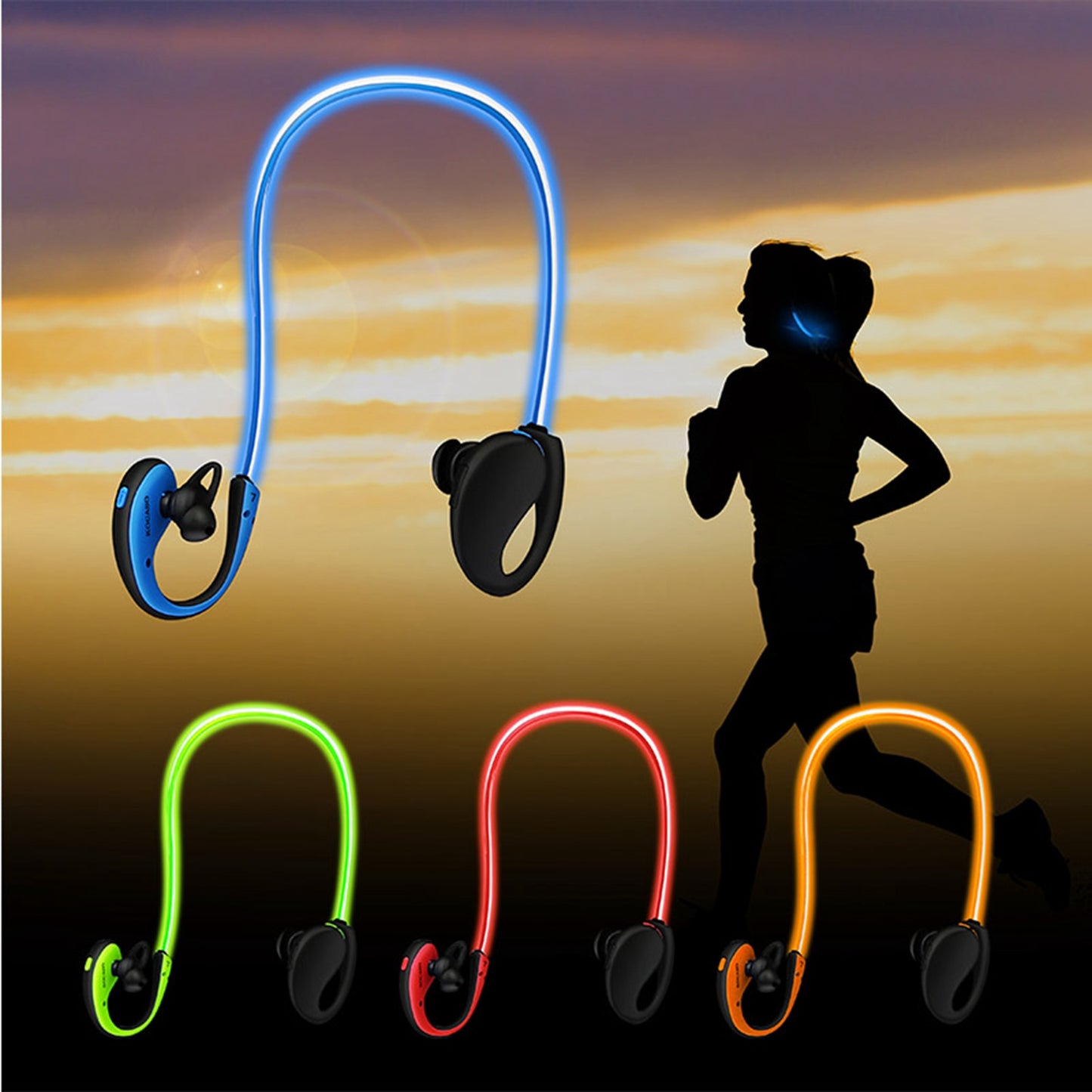 LJGelectro - Wireless Sports Headsets Wireless V4.1 Neckband Earphones HD Stereo Sweat-proof Headphones Earbuds w/ LED Light Mic 8Hrs Work Running