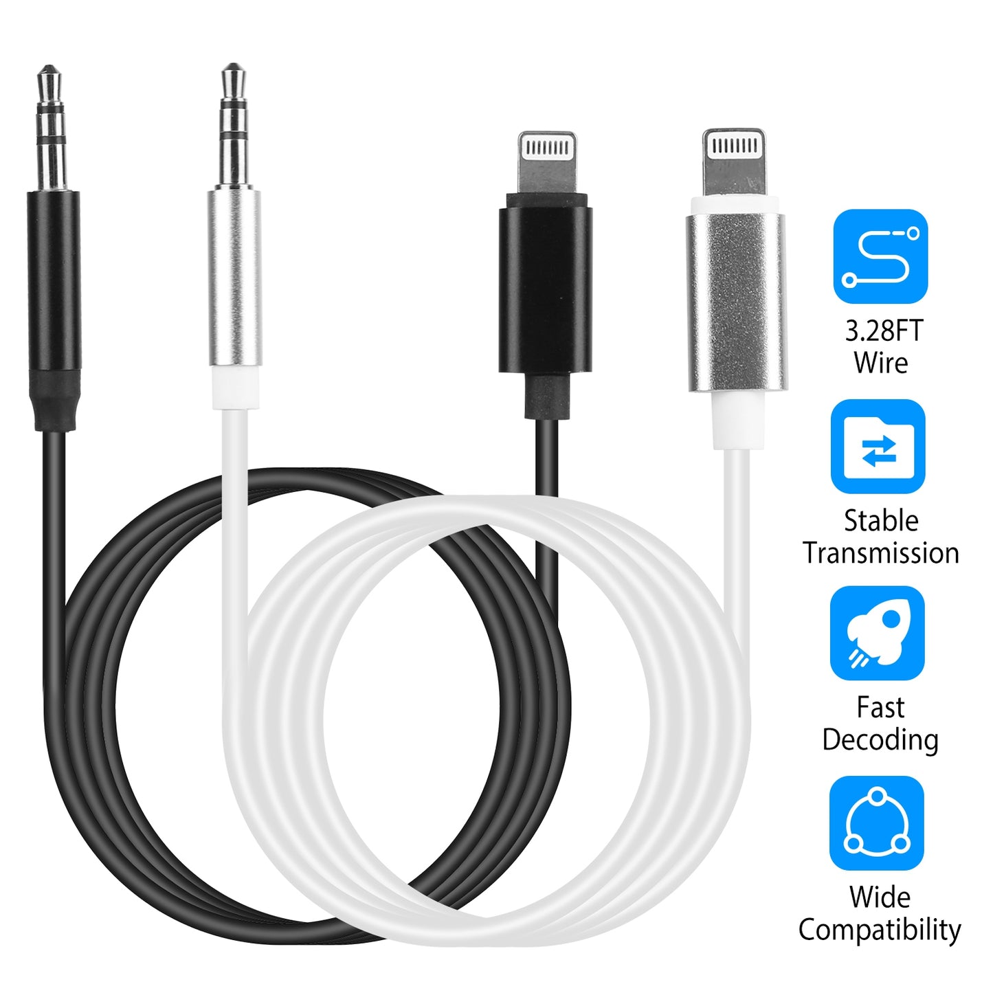 LJGelectro - IOS 8 Pin to 3.5mm Aux Car Audio Adapter Cord 3.5mm Headphone Jack Adapter Fit For iPhone 13/12/11/XR/XS/X/8/7/6 Plus/SE/iPad Pro/Air/mini/iPod Touch