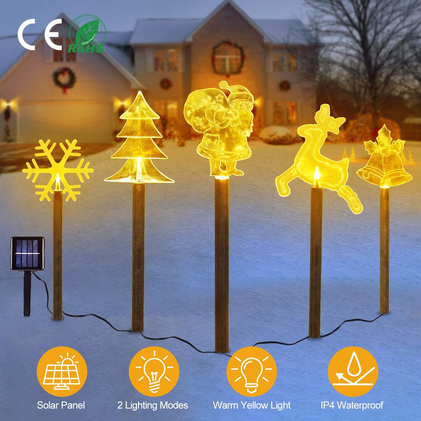 LJGelectro - 5Pcs Mixed Christmas Decoration Light Solar Stake Light Waterproof Reindeer Snowflake Bell Christmas Tree Santa Claus Light Outdoor Landscape Light