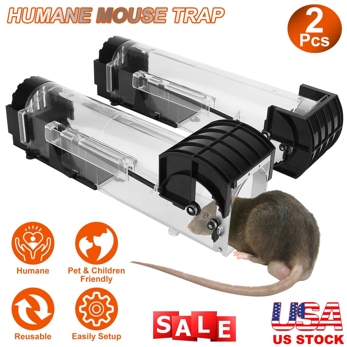 LJGelectro - 2Pcs Humane Live Mouse Trap Reusable Rat Rodent Trap Catch Release Cage Safe for Family Children Pets Easy Setup